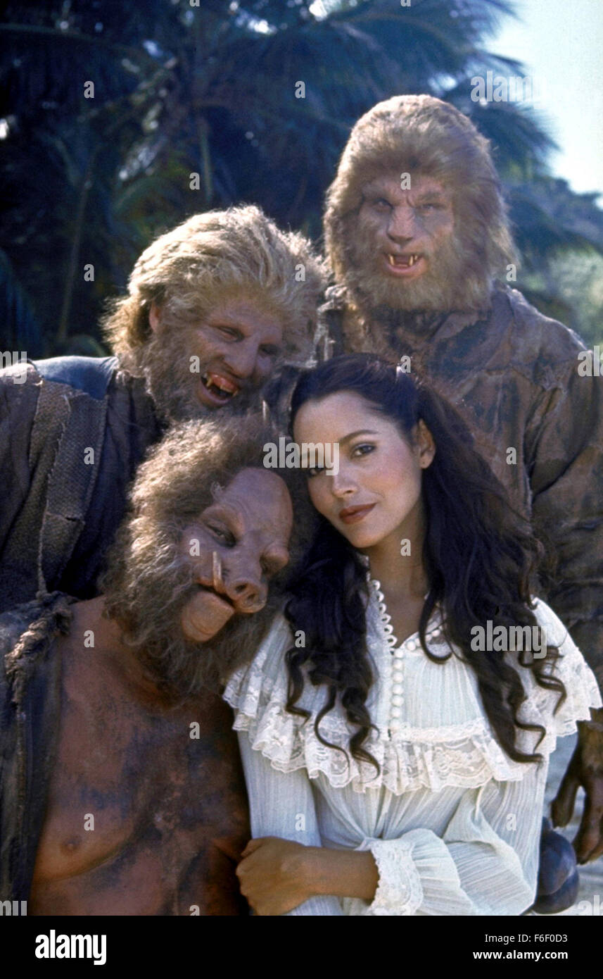 RELEASE DATE: July 13, 1977. MOVIE TITLE: The Island of Dr. Moreau. STUDIO: MGM. PLOT: A ship-wrecked man floats ashore on an island in the Pacific Ocean. The island is inhabited by a scientist, Dr. Moreau, who in an experiment has turned beasts into human beings. PICTURED: BARBARA CARRERA as Maria. Stock Photo