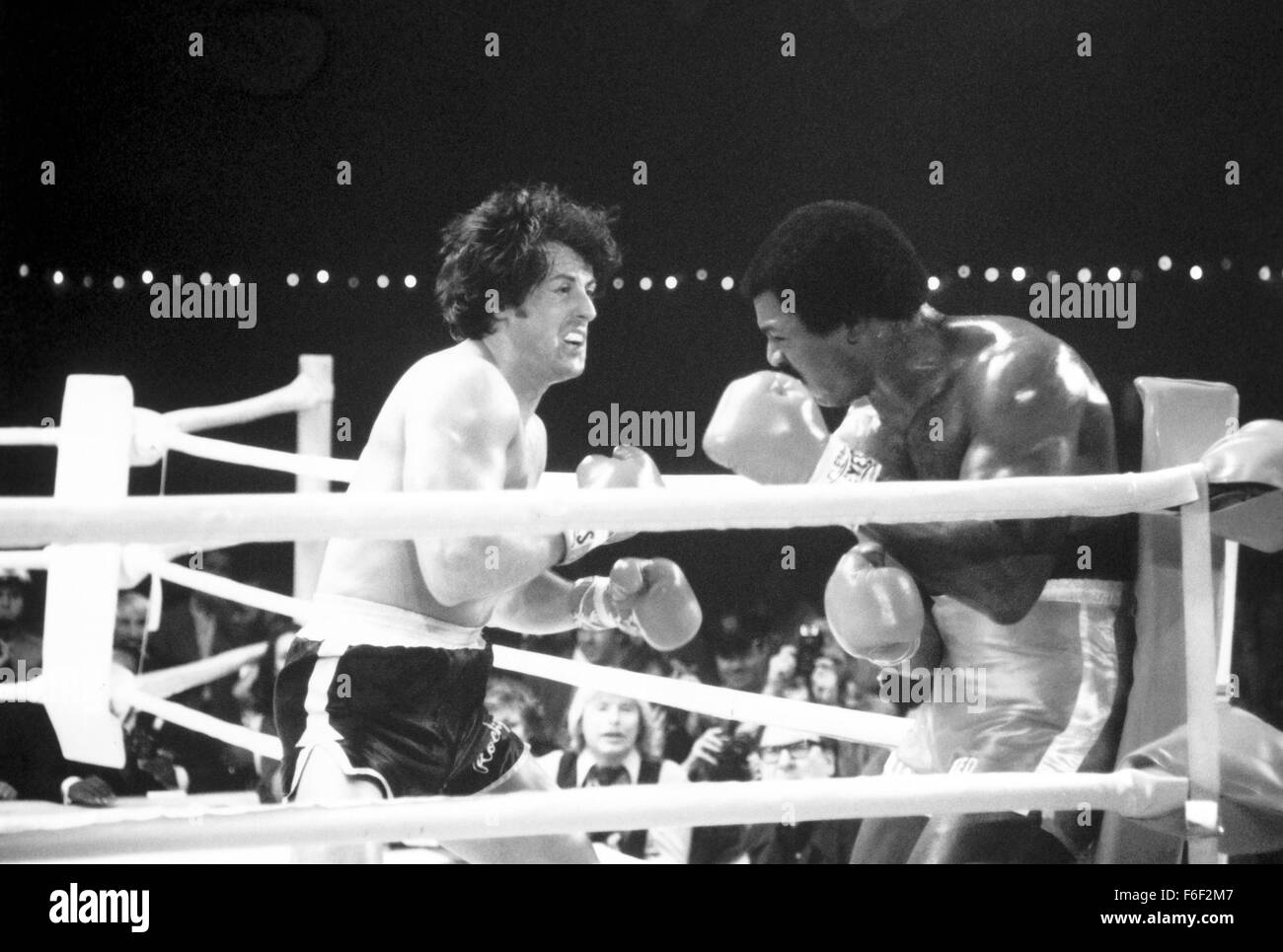 Jun 15, 1979; Philadelphia, PA, USA; SYLVESTER STALLONE (left) as Rocky Balboa and CARL WEATHERS as Apollo Creed in the action, sport, drama 'Rocky II' directed by Sylvester Stallone. Stock Photo