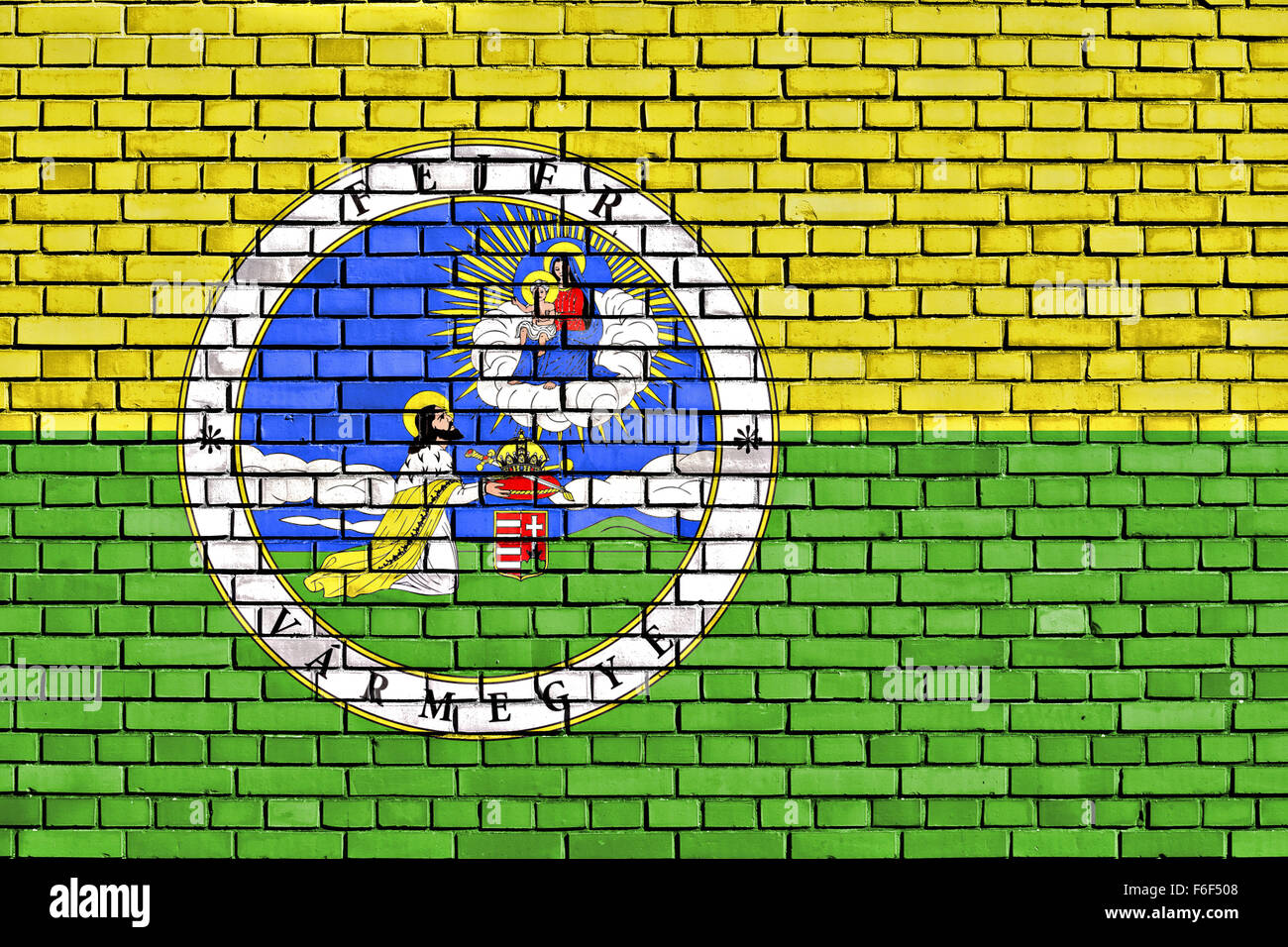 flag of Fejer County painted on brick wall Stock Photo