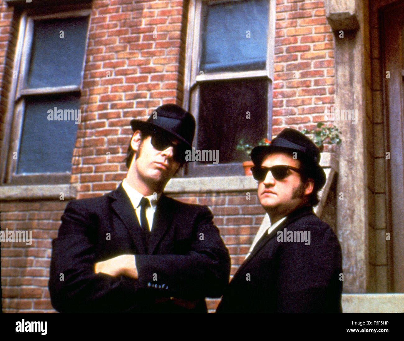 RELEASE DATE: June 20, 1980  MOVIE TITLE: The Blues Brothers  STUDIO: Universal Pictures  DIRECTOR: John Landis  PLOT: Jake Blues, just out from prison, puts together his old band to save the Catholic home where he and brother Elwood were raised  PICTURED: DAN AYKROYD and JOHN BELUSHI star as Elwood Blues and 'Joliet' Jake Blues   (Credit Image: c Universal Pictures/Entertainment Pictures) Stock Photo