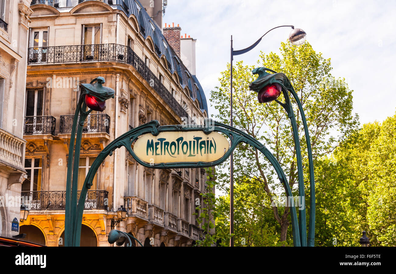 art deco metro sign in paris Stock Photo