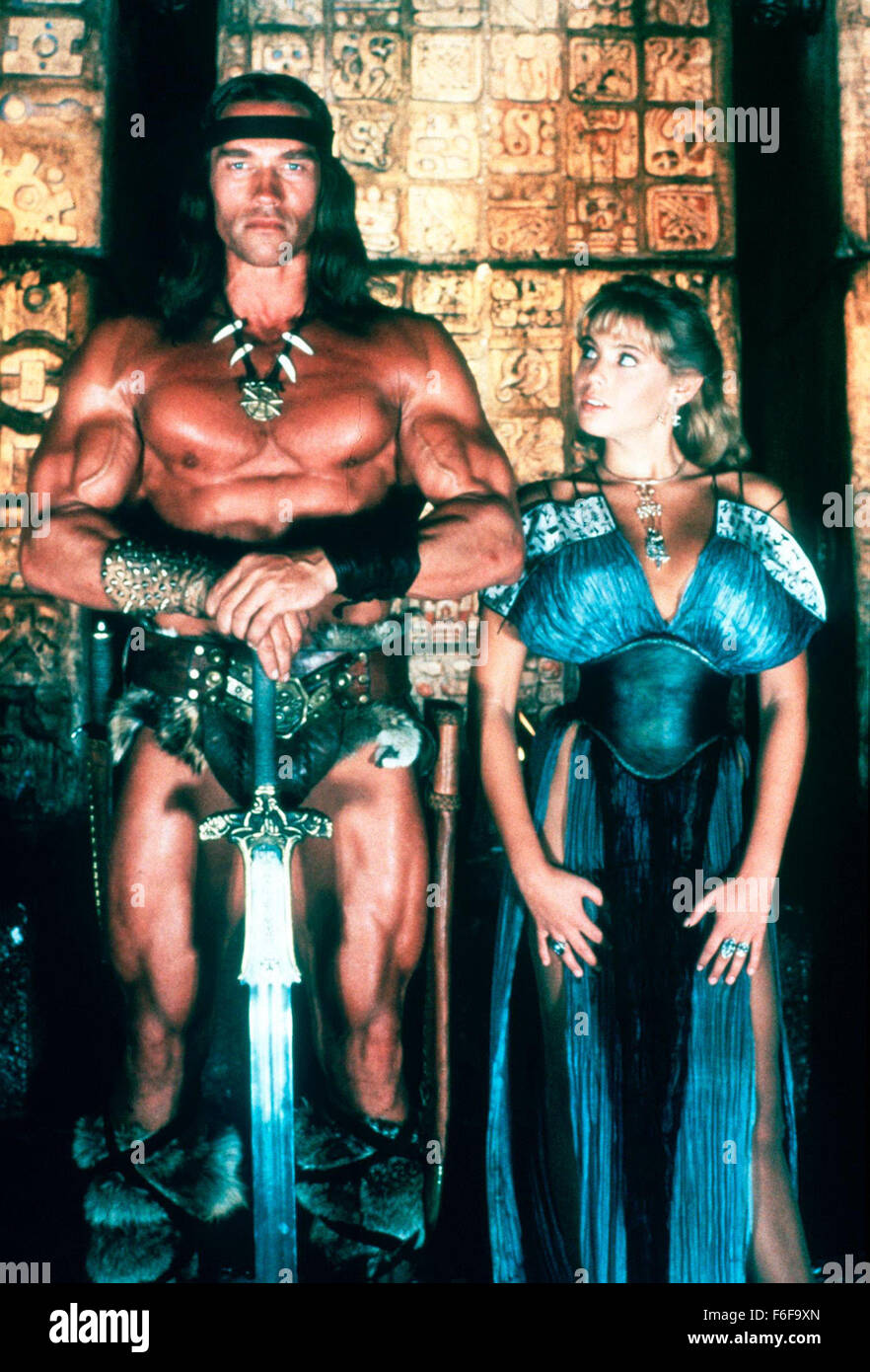 Jun 11, 1984; Hollywood, CA, USA; Image from Richard Fleischer's action fantasy 'Conan the Destroyer' starring ARNOLD SCHWARZENEGGER as Conan and OLIVIA D'ABO as Princess Jehnna. Stock Photo