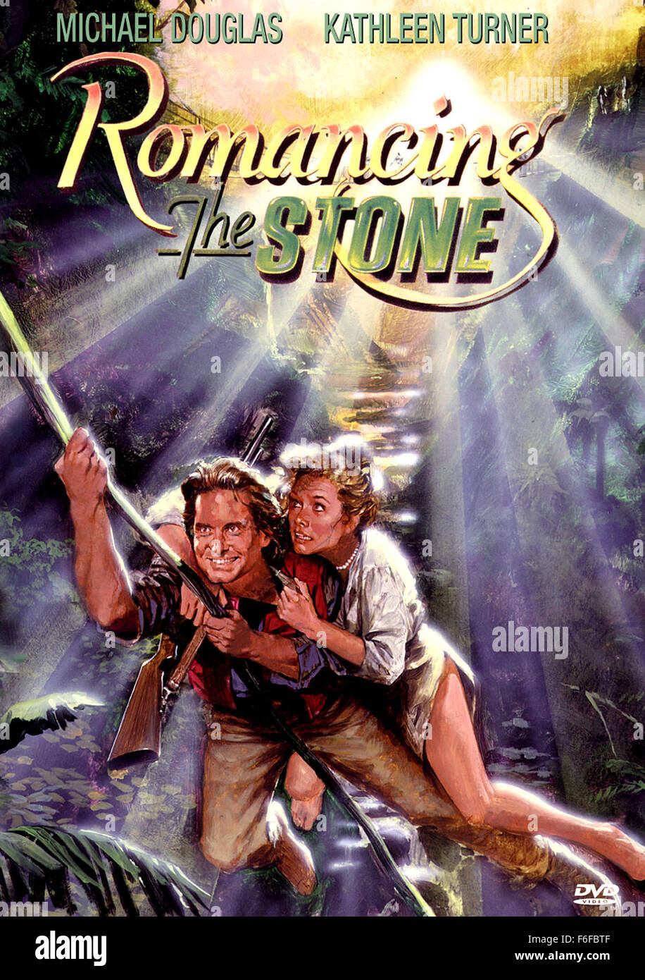 Nov 07, 1984; Hollywood, CA, USA; Image from director Robert Zemeckis' action adventure 'Romancing the Stone' starring MICHAEL DOUGLAS as Jack T. Colton and KATHLEEN TURNER as Joan Wilder. Stock Photo