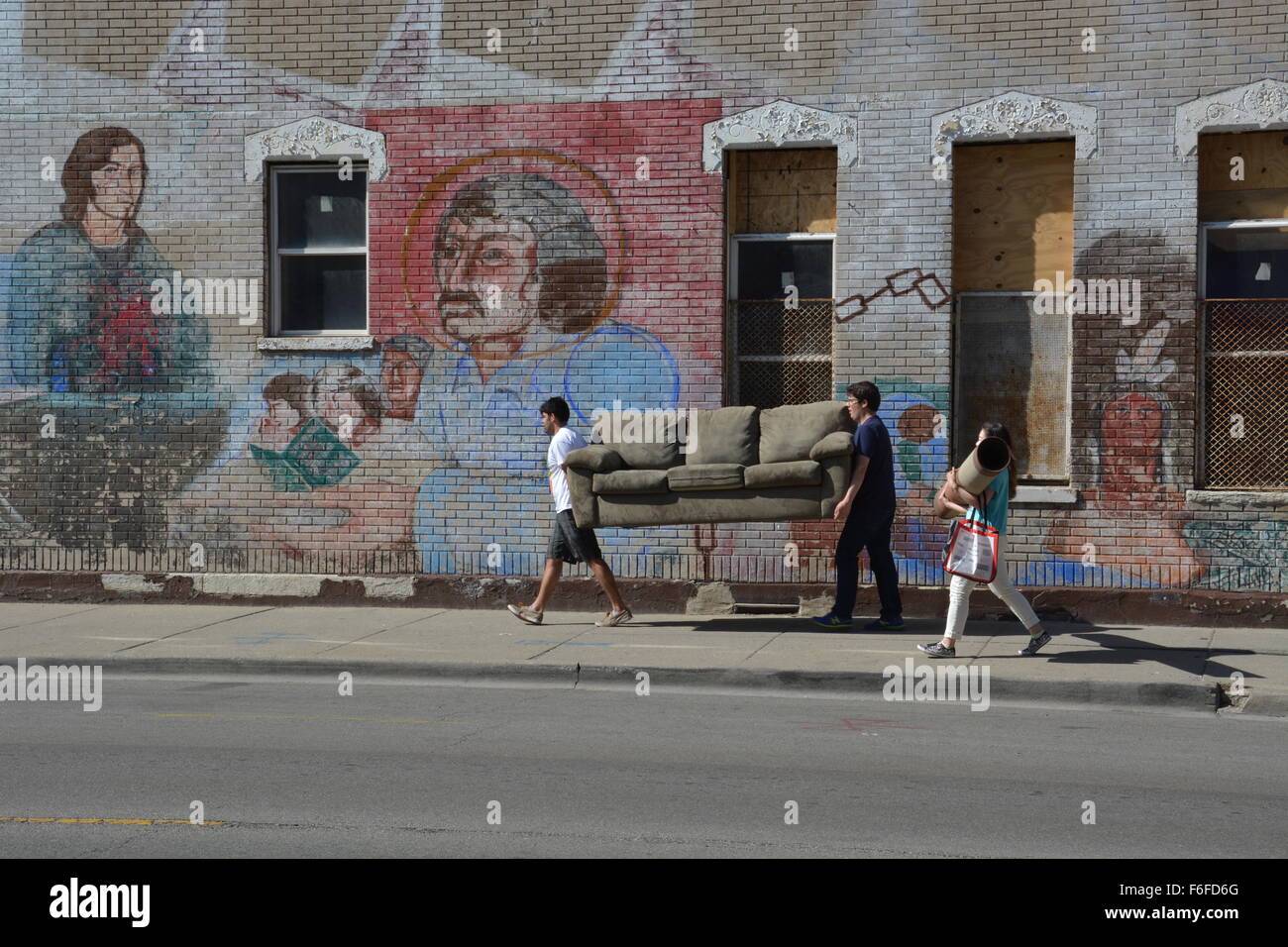 Moving day on 18th Street in Chicago's Pilsen neighborhood Stock Photo