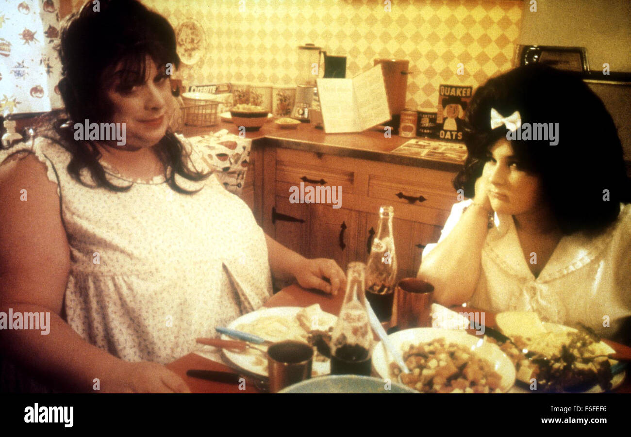 RELEASE DATE: Feb, 1988. MOVIE TITLE: Hairspray - STUDIO: New Line Cinema. PLOT: A 'pleasantly plump' teenager teaches 1962 Baltimore a thing or two about integration after landing a spot on a local TV dance show. PICTURED: Actresses DIVINE and RICKI LAKE. Stock Photo