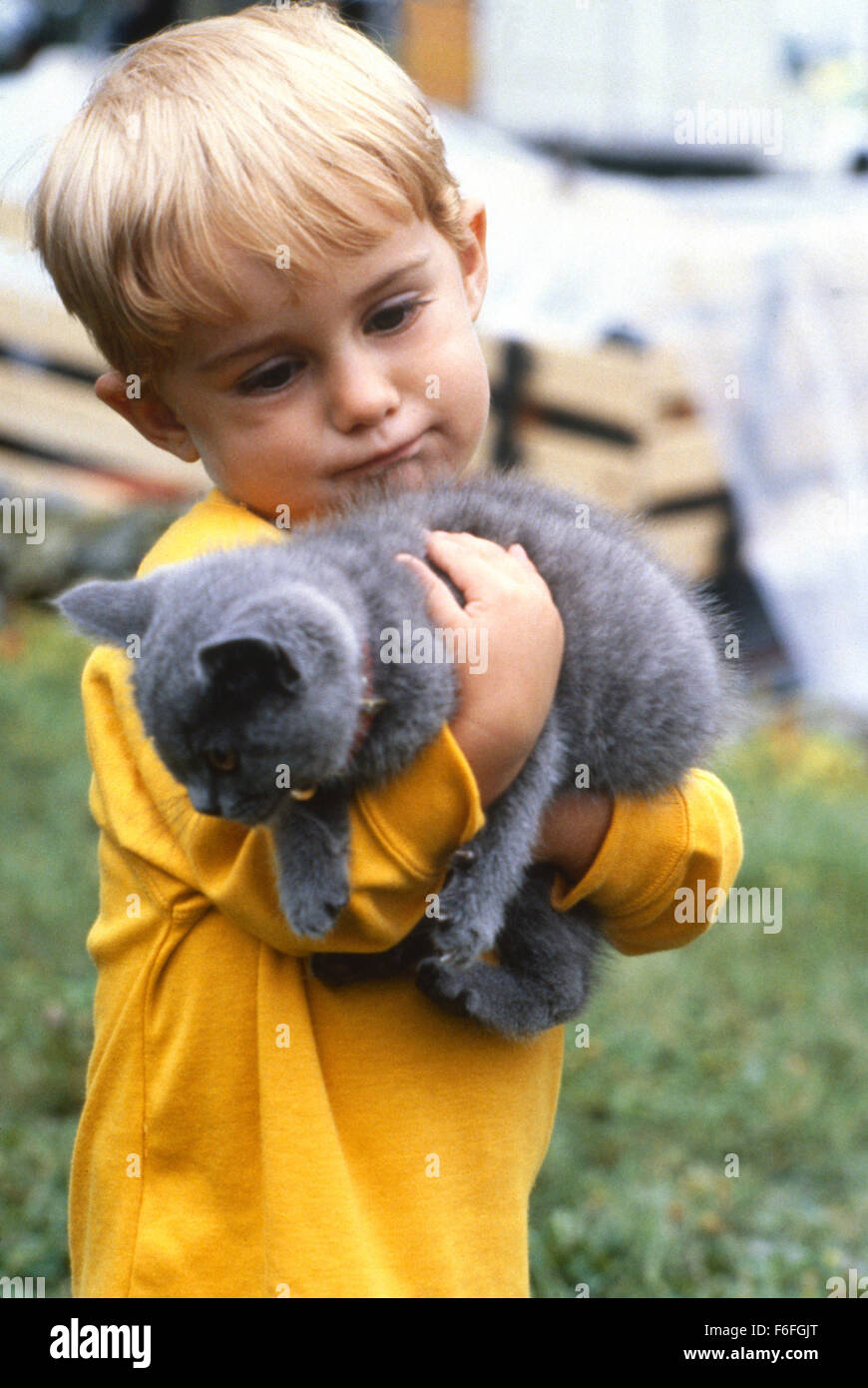 RELEASE DATE: April 21, 1989. MOVIE TITLE: Pet Sematary. STUDIO: Paramount Pictures. PLOT: The Creeds have just moved to a new house in the countryside. Their house is perfect, except for two things: the semi-trailers that roar past on the narrow road, and the mysterious cemetary in the woods behind the house. The Creed's neighbours are reluctant to talk about the cemetary, and for good reason too. PICTURED: MIKO HUGHES as Gage Creed. Stock Photo