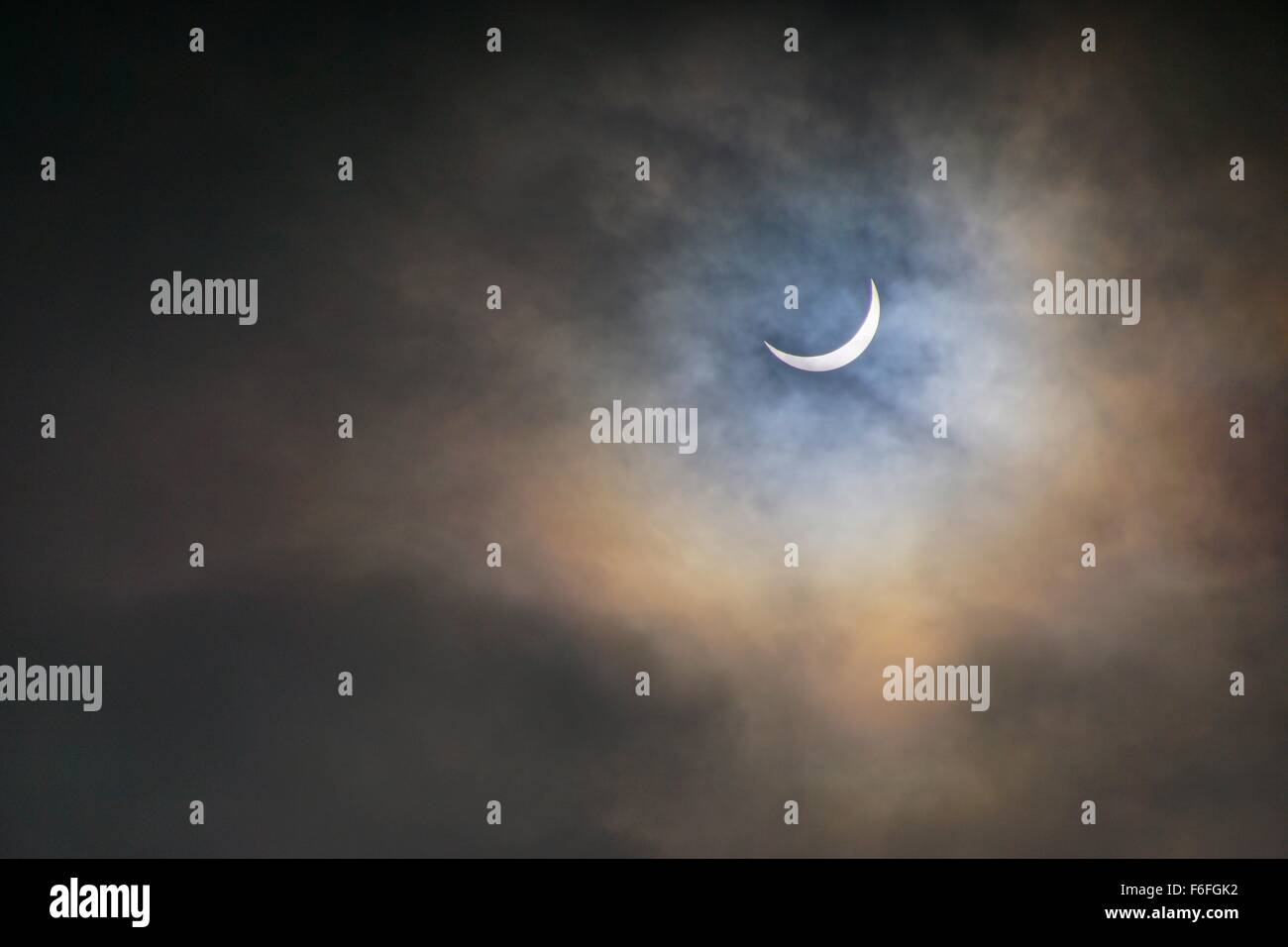 Photograph of the UK solar eclipse on 20 March 2015 taken near Bradford on Avon, UK Stock Photo