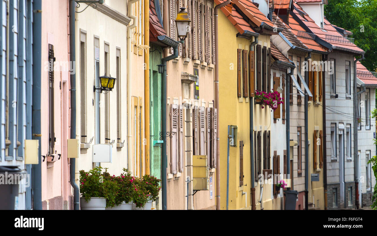 Street scene from Cernay in France, colourful Stock Photo