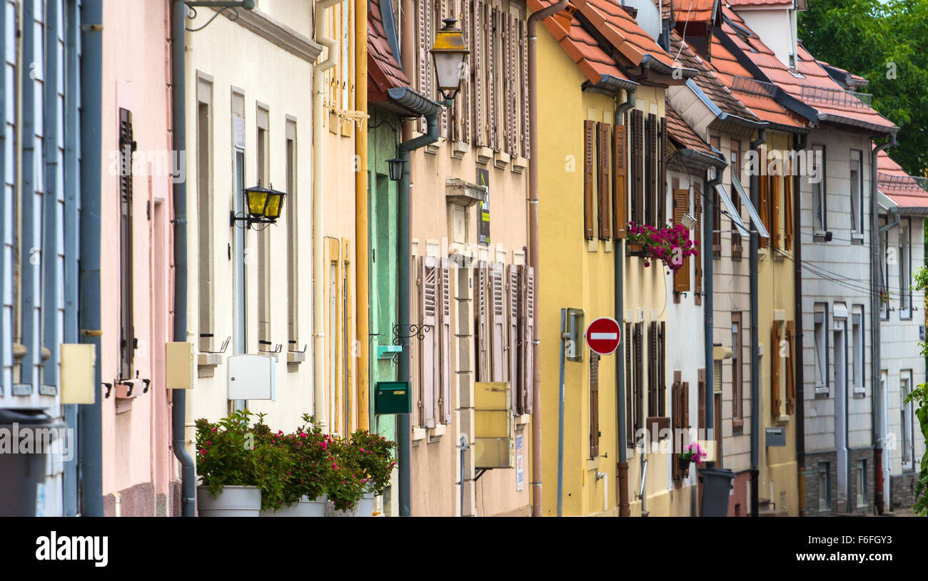 Street scene from Cernay in France, colourful Stock Photo