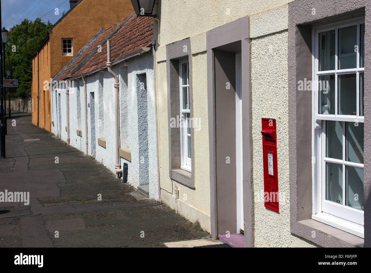 Inveresk village scotland with red post box Stock Photo
