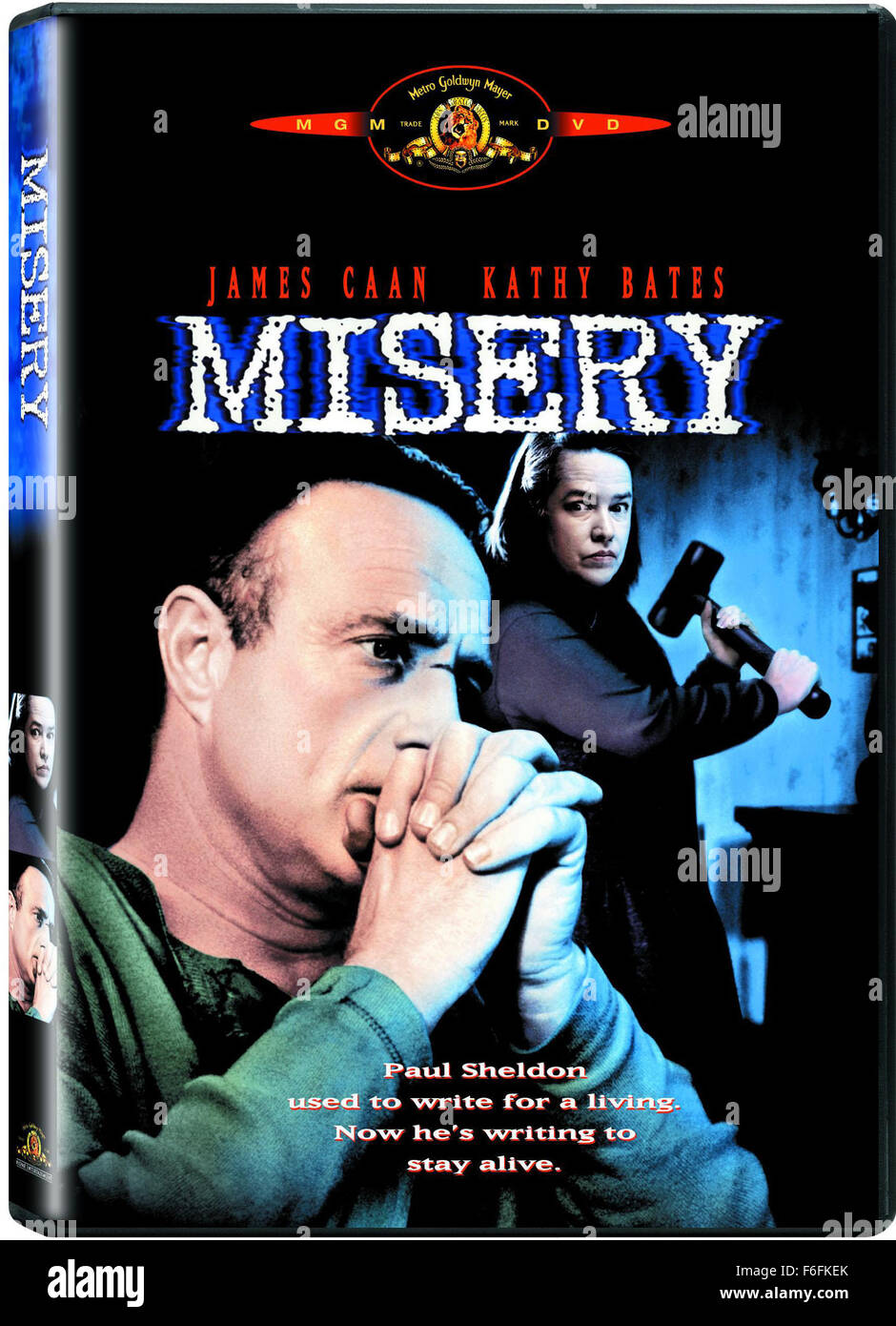 RELEASE DATE: November 30, 1990  MOVIE TITLE: Misery  STUDIO: Castle Rock Entertainment  DIRECTOR: Rob Reiner  PLOT: Novelist Paul Sheldon crashes his car on a snowy Colorado road. He is found by Annie Wilkes, the ''number one fan'' of Paul's heroine Misery Chastaine. Annie is also somewhat unstable, and Paul finds himself crippled, drugged and at her mercy.  PICTURED: JAMES CAAN as Paul Sheldon and KATHY BATES as Annie Wilkes.  (Credit Image: c Castle Rock Entertainment/Entertainment Pictures) Stock Photo