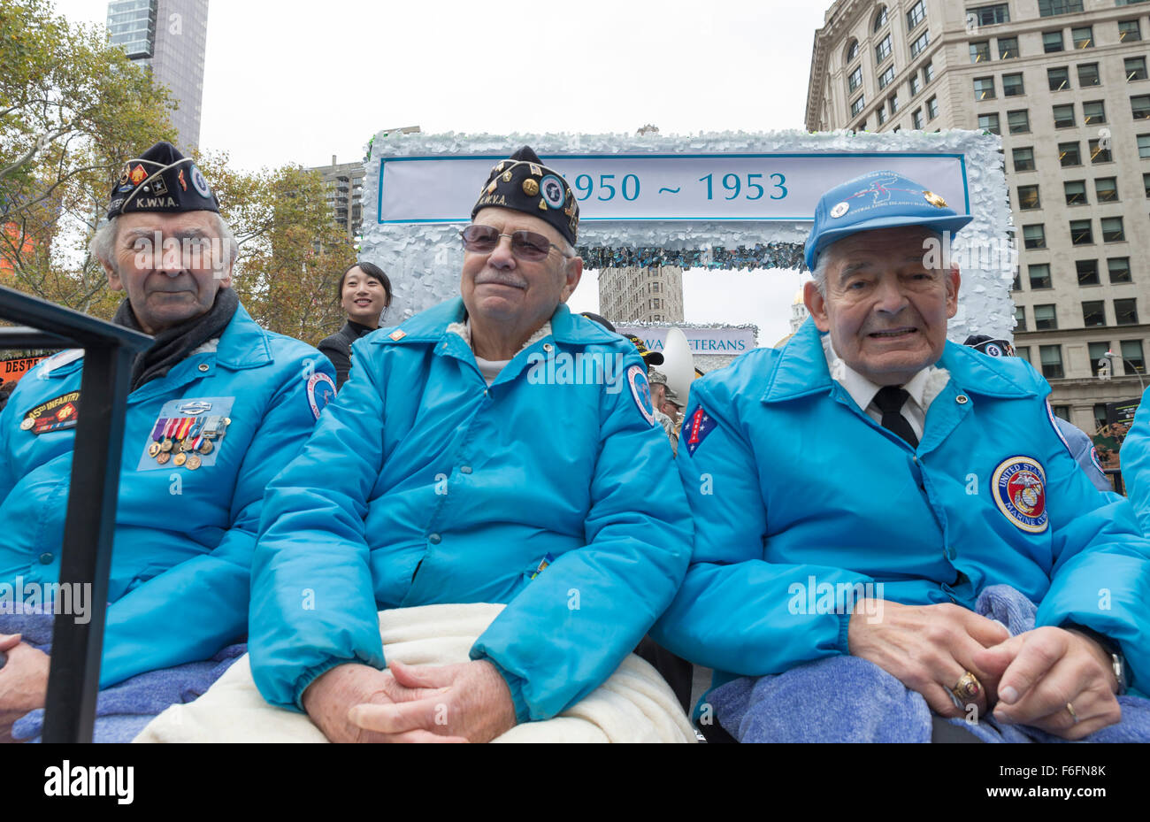 New York, NY USA - November 11, 2015: Korean War veterans attend Veteran’s Day parade on Fifth Avenue Stock Photo