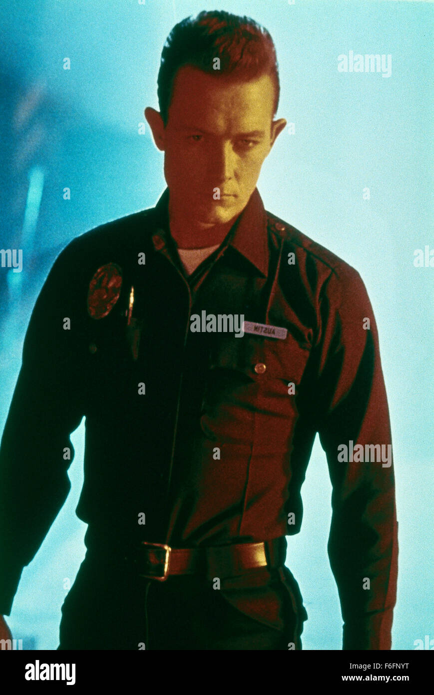 RELEASE DATE: July 3, 1991. MOVIE TITLE: Terminator 2: Judgment Day. STUDIO: TriStar Pictures. PLOT: The cyborg who once tried to kill Sarah Connor must now protect her teenage son, John Connor, from an even more powerful and advanced Terminator. PICTURED: ROBERT PATRICK as T-1000. Stock Photo