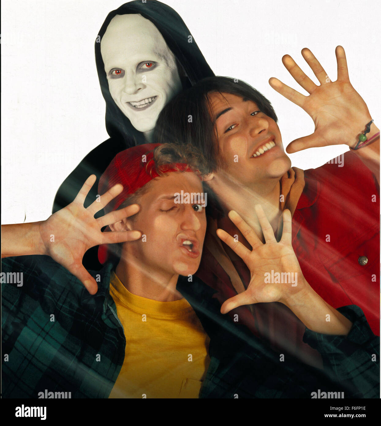 Jul 19, 1991; Los Angeles, CA, USA; (left to right) ALEX WINTERS as Bill S. Preston, Esq., WILLIAM SADLER as Grim Reaper, and KEANU REEVES as Ted Logan in the adventure, sci-fi, comic film 'Bill and Ted's Bogus Journey' directed by Peter Hewitt. Stock Photo