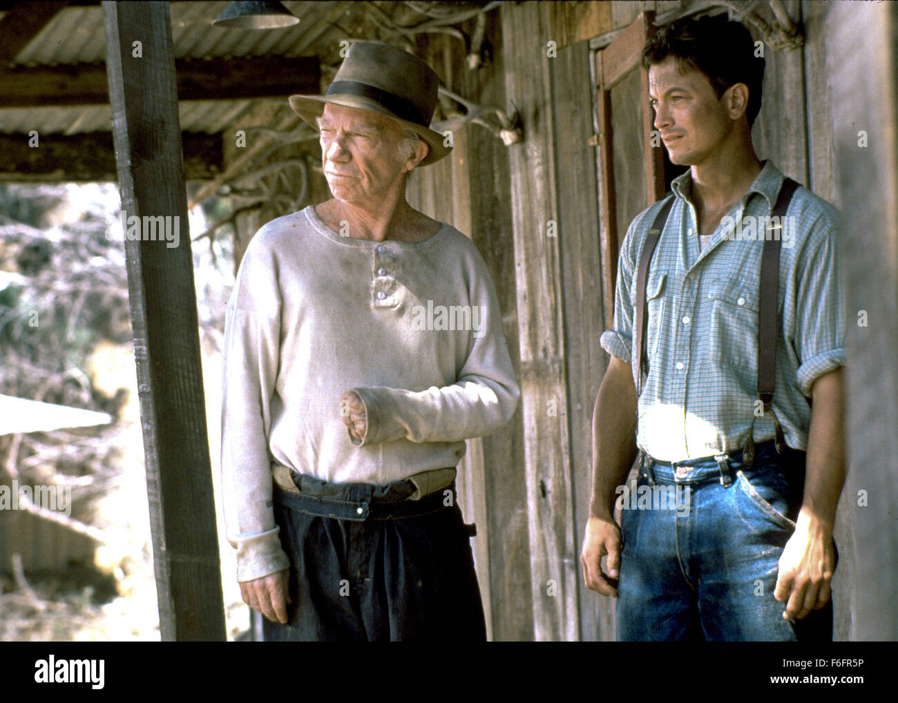 Sep 16, 1992; Los Angeles, CA, USA; RAY WALSTON (left) as Candy and GARY SINISE as George Milton in the dramatic film 'Of Mice and Men' directed by Gary Sinise. Stock Photo