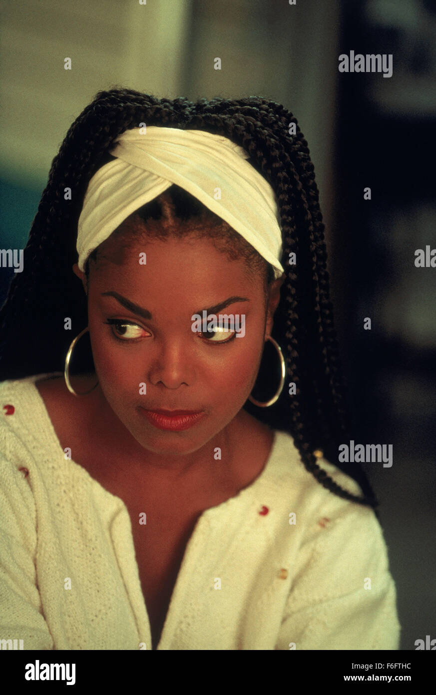 RELEASE DATE: 23 July 1993. MOVIE TITLE: Poetic Justice. STUDIO: Columbia Pictures Corporation. PLOT: In this film, we see the world through the eyes of main character Justice, a young African-American poet. PICTURED: JANET JACKSON as Justice. Stock Photo