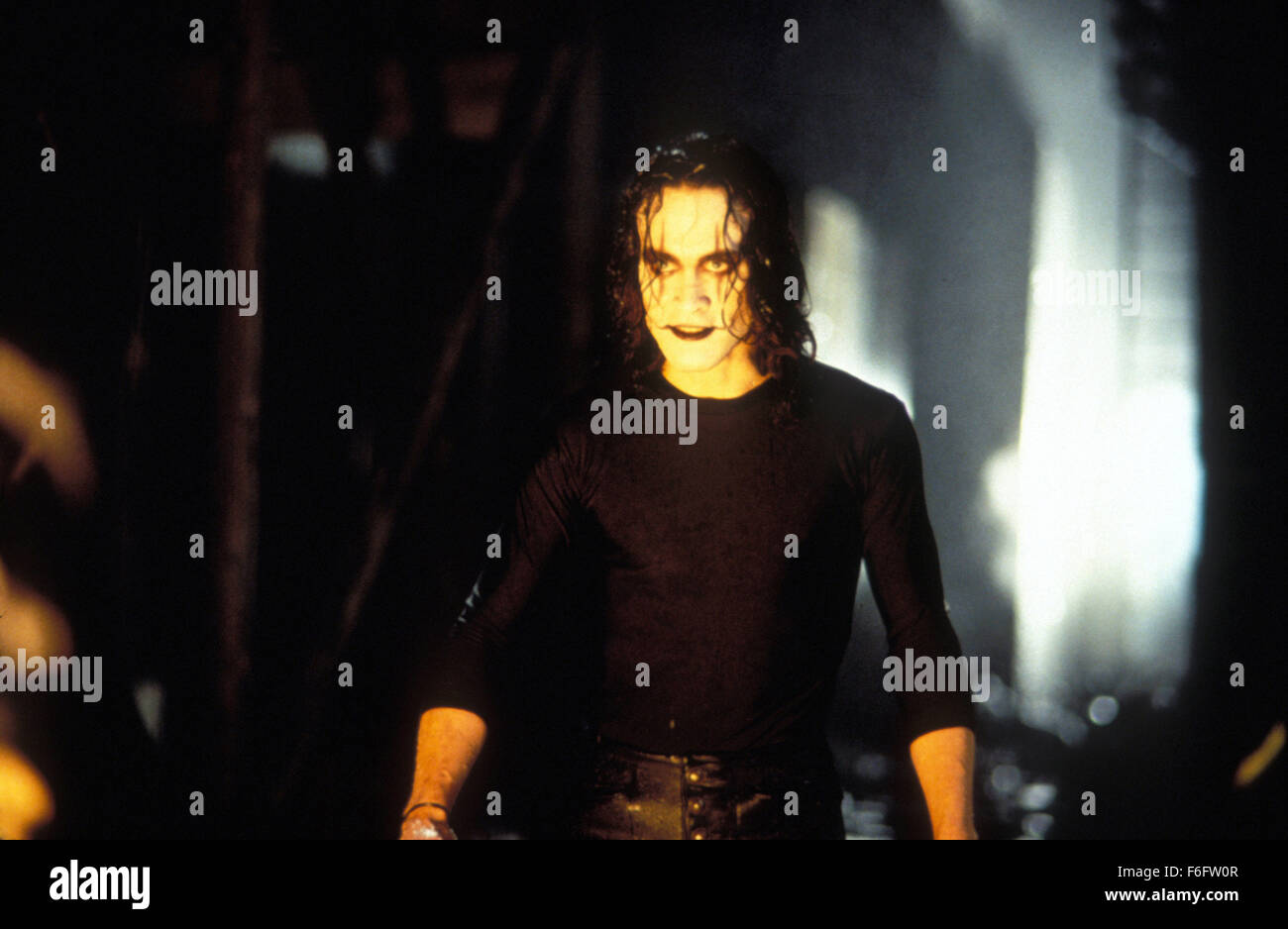 RELEASE DATE: May 11, 1994. MOVIE TITLE: The Crow. STUDIO: Miramax Films. PLOT: Eric Draven and his fiancee are brutally murdered on Devil's Night, a night when the henchmen of crime-boss Top Dollar traditionally indulge in wanton acts of violence and arson. A crow brings Draven's restless soul back from the dead and he sets out to wreak revenge upon his killers. PICTURED: BRANDON LEE as Eric Draven. Stock Photo
