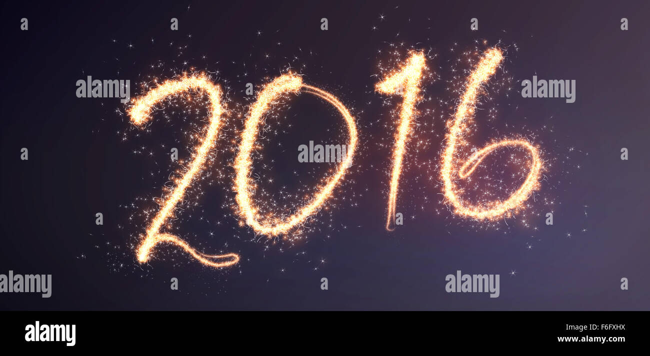 2016 lettering written in fireworks effect Stock Photo