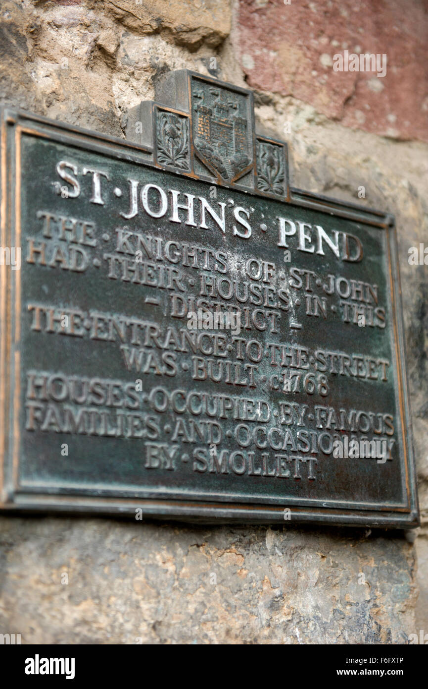 The brass plaque for St Johns Pend indicating that the Knights of St John had their houses in this district 1768 Stock Photo