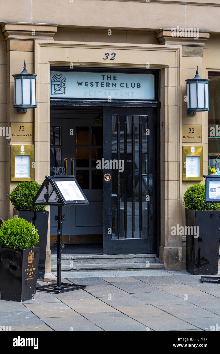 Entrance to the Western Club Restaurant, Royal Exchange Square, Glasgow, Scotland, UK Stock Photo