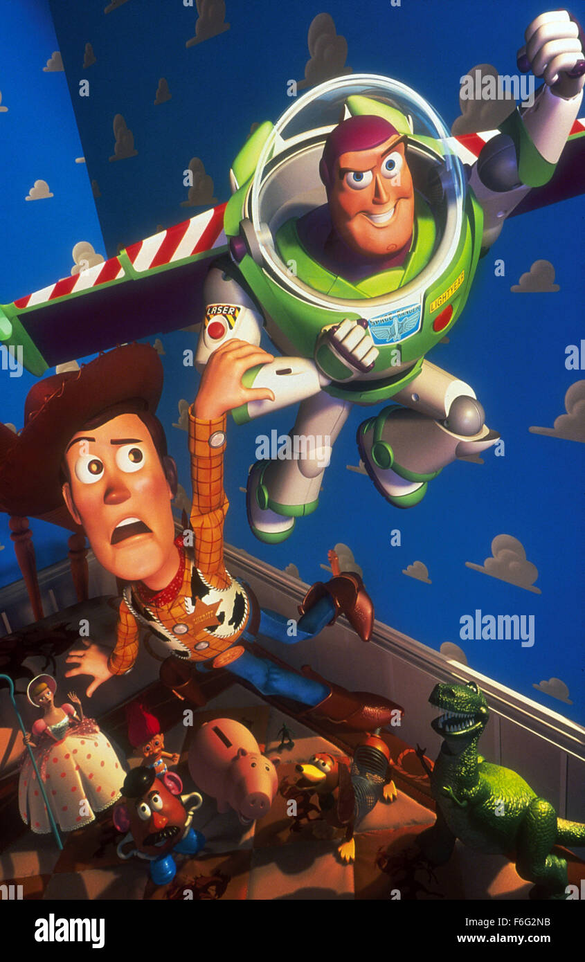 Nov 22, 1995; Los Angeles, CA, USA; TOM HANKS and TIM ALLEN as the voices of Woody and Buzz Lightyear in the animated family comedy 'Toy Story' directed by John Lasseter Stock Photo