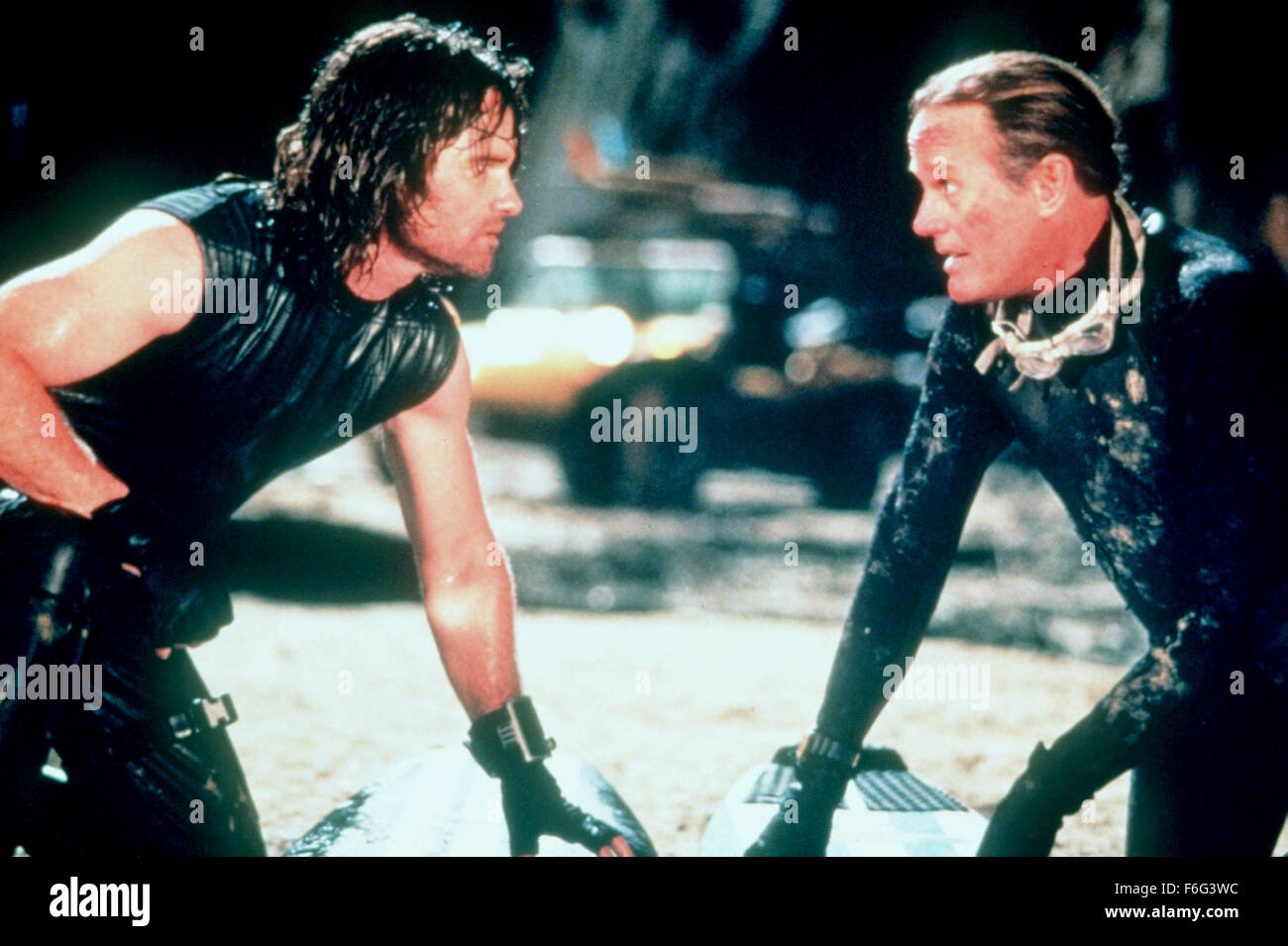 Aug 09, 1996; Hollywood, CA, USA; KURT RUSELL (left) as Snake Plissken in the action, adventure, thriller ''Escape from L.A.'' directed by John Carpenter. Stock Photo