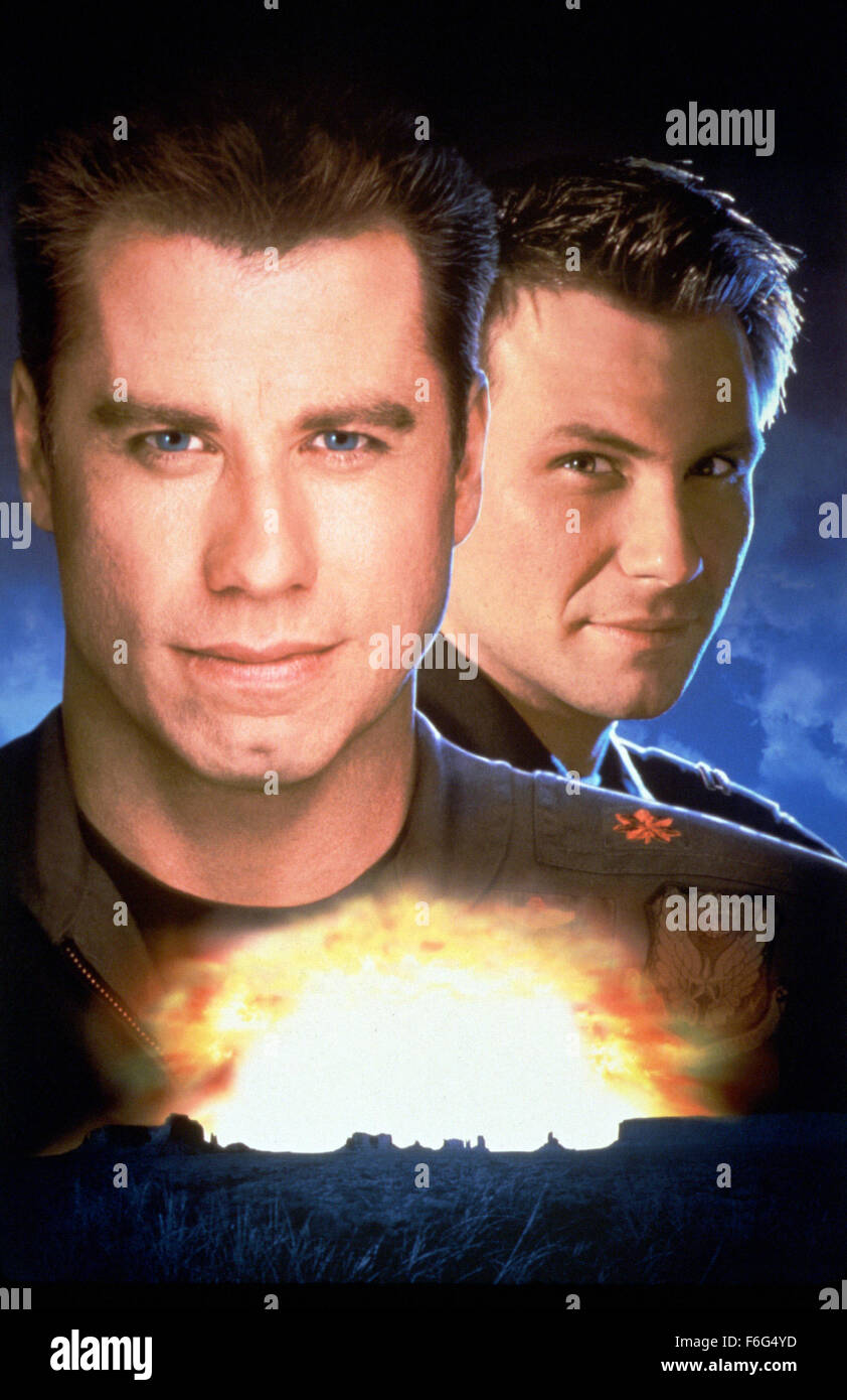 Feb 09, 1996; Hollywood, CA, USA; Key poster art featuring JOHN TRAVOLTA as Maj. Vic Deakins and CHRISTIAN SLATER (back) as Capt. Riley Hale in the action thriller ''Broken Arrow'' directed by John Woo. Stock Photo