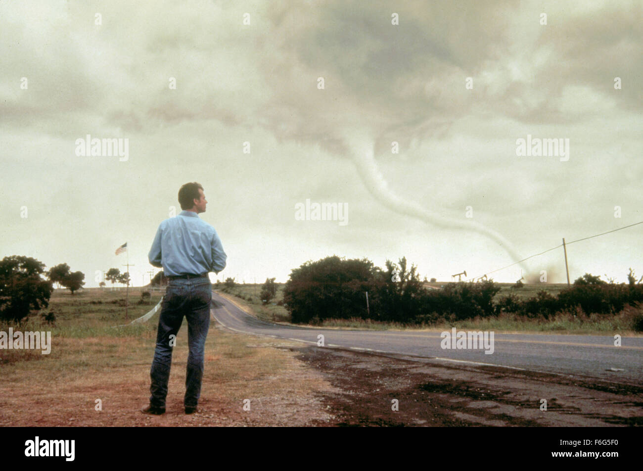 RELEASE DATE: 10 May 1996. MOVIE TITLE: Twister STUDIO: Universal Pictures. PLOT: A couple on the point of divorce keep meeting each other because both are researchers who chase tornadoes. PICTURED: BILL PAXTON as Bill Harding. Stock Photo