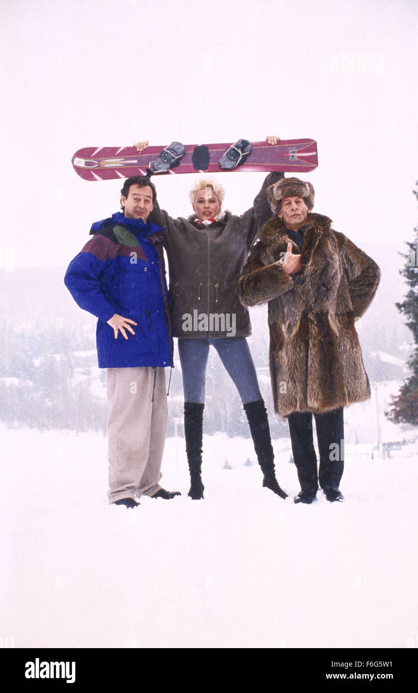 RELEASE DATE: 16 July 1996. MOVIE TITLE: Snowboard Academy. STUDIO: Allegro Films. PLOT: A wacky free for all comedy about the riotous rivalry between snobby skiers and knuckle dragging snowboarders. PICTURED:JOE FLAHERTY as Mr. Barry with BRIGITTE NIELSEN as Mimi and JIM VARNEY as Rudy James. Stock Photo