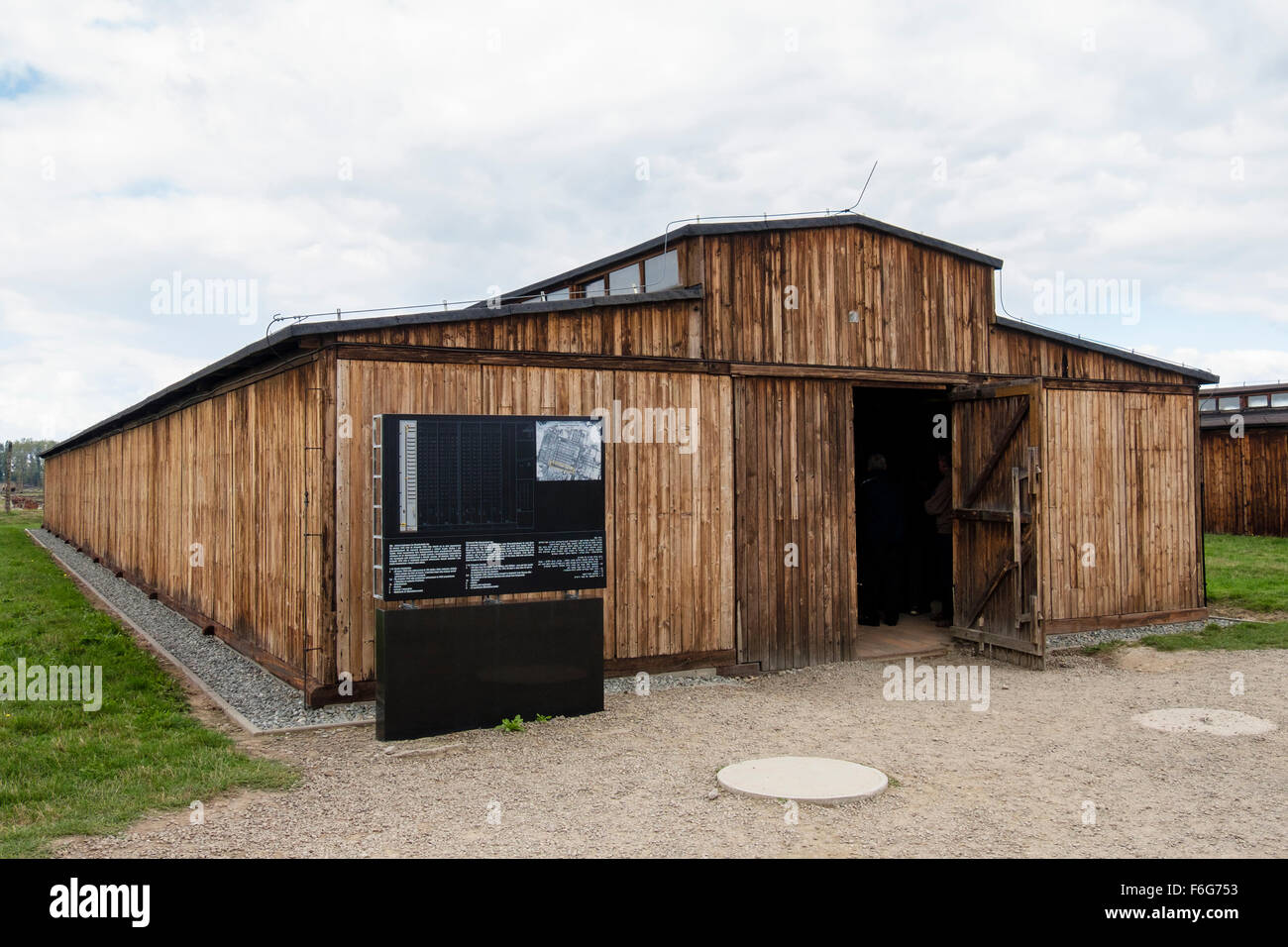 Rebuilt wooden barracks for prisoners in Auschwitz II-Birkenau German Nazi Concentration and Extermination Camp. Oswiecim Poland Stock Photo