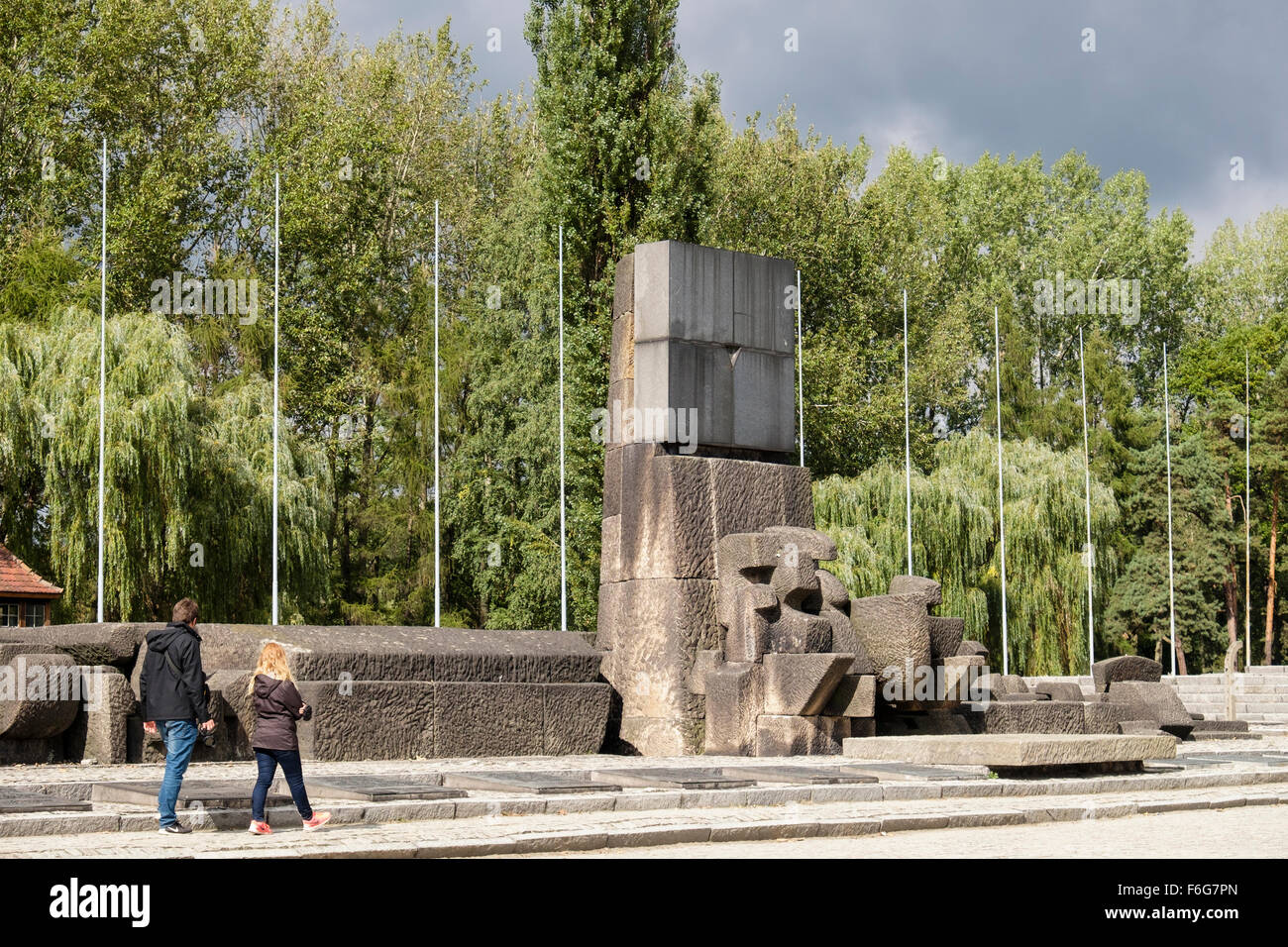 Memorial to 1.5 million murdered by Nazis at Auschwitz II-Birkenau German Nazi Concentration and Extermination Camp in Oswiecim, Poland Stock Photo
