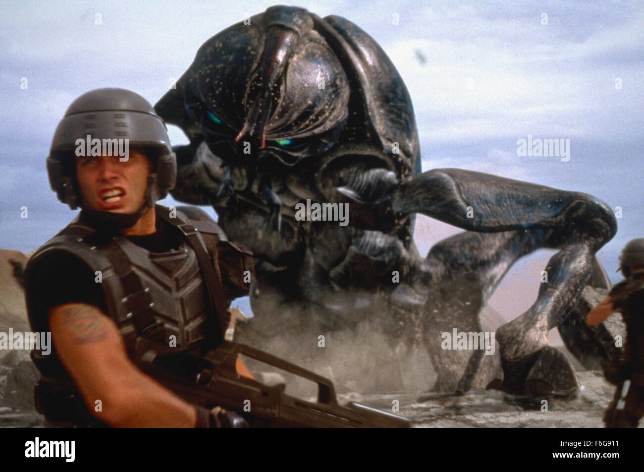 RELEASE DATE: November 7, 1997. MOVIE TITLE: Starship Troopers. STUDIO: TriStar Pictures. PLOT: The time is the future. Johnny Rico joins the military after graduation to become a citizen and for the love of his high school sweetheart. In the war against the bug aliens of Klendathu, the military is a very dangerous place to be. Johnny works his way through several battles and with the help of his friends and comrades, helps turn the tide of the war, and save the human race. PICTURED: . Stock Photo