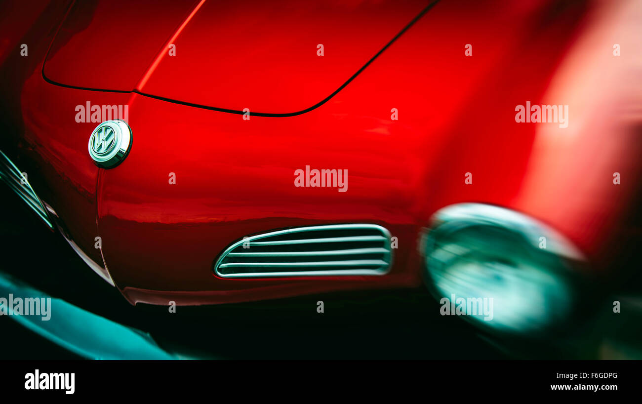 Volkswagen VW Karmann Ghia Red Orange Convertible Soft Top Vintage