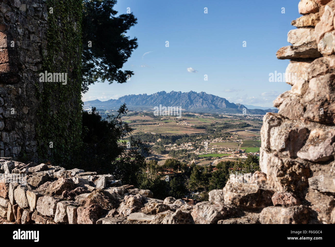 Castle, Gelida. X century. Montserrat mountain. Stock Photo
