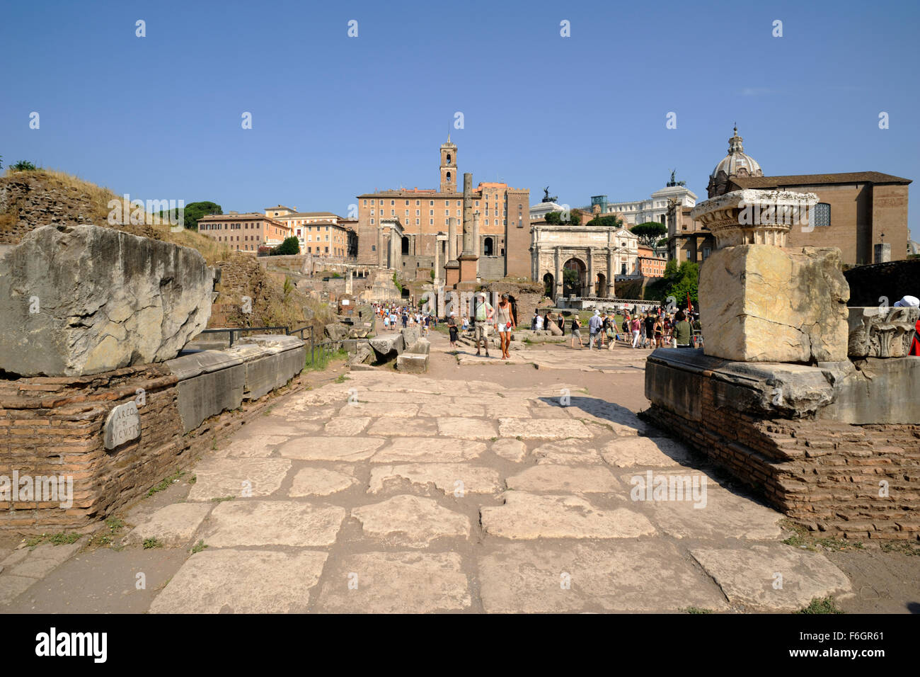 Italy, Rome, Roman Forum, arch of Augustus and Via Sacra Stock Photo
