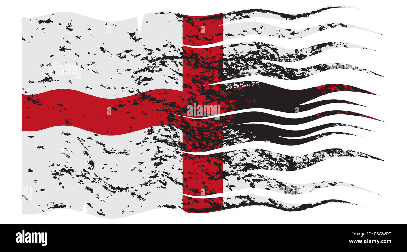 A wavy and grunged England flag design on white background Stock Photo