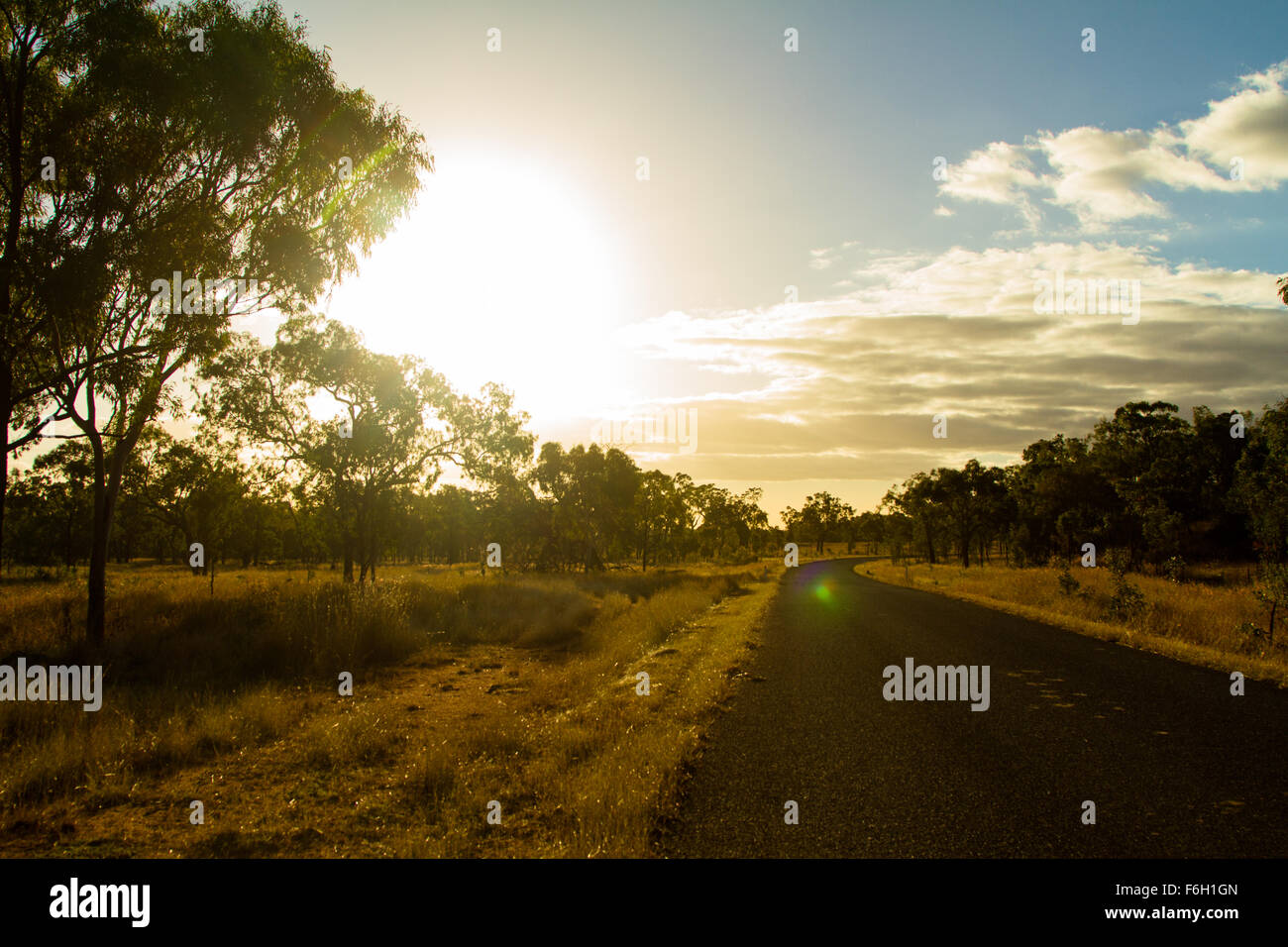 Golden Yellow sunset in Undara Volcanic National Park, north Queensland. - Stock Image