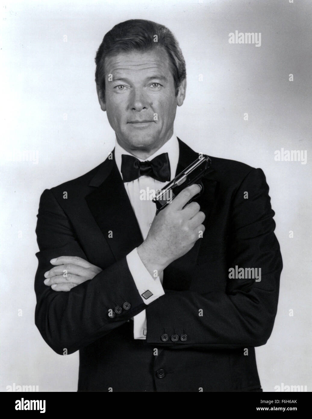 Roger moore as james bond with film title james bond hi-res stock ...