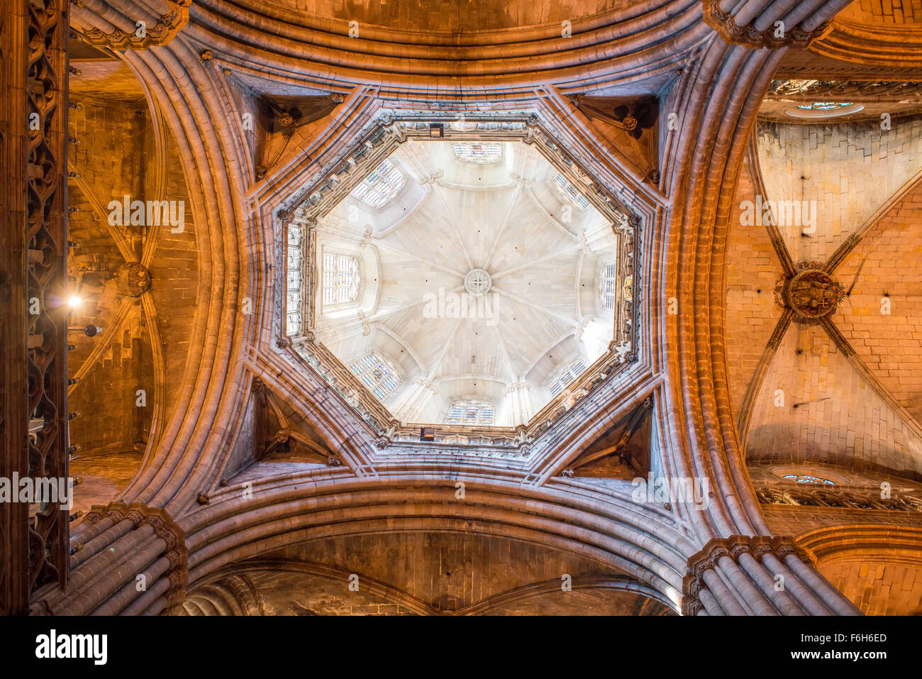 Ceiling detail of Santa Eulalia, Metropolitan Cathedral Basilica of Barcelona, Spain. Gothic style architecture. Barcelona. Stock Photo