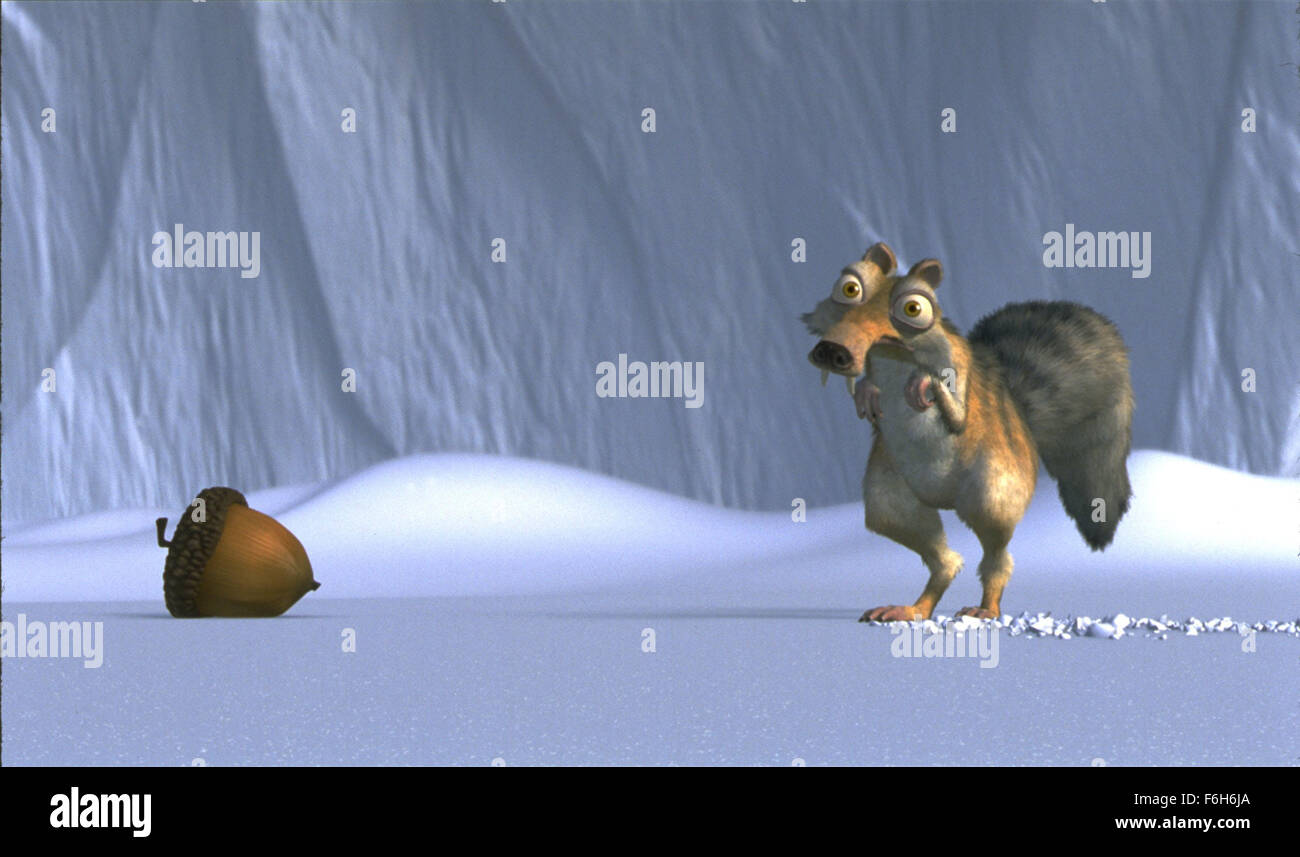 Mar 06, 2002; Hollywood, CA, USA; Screat the squirell's bug-eyed expression hints at more calamities to come in the movie 'Ice Age.' Directed by Chris Wedge. Stock Photo