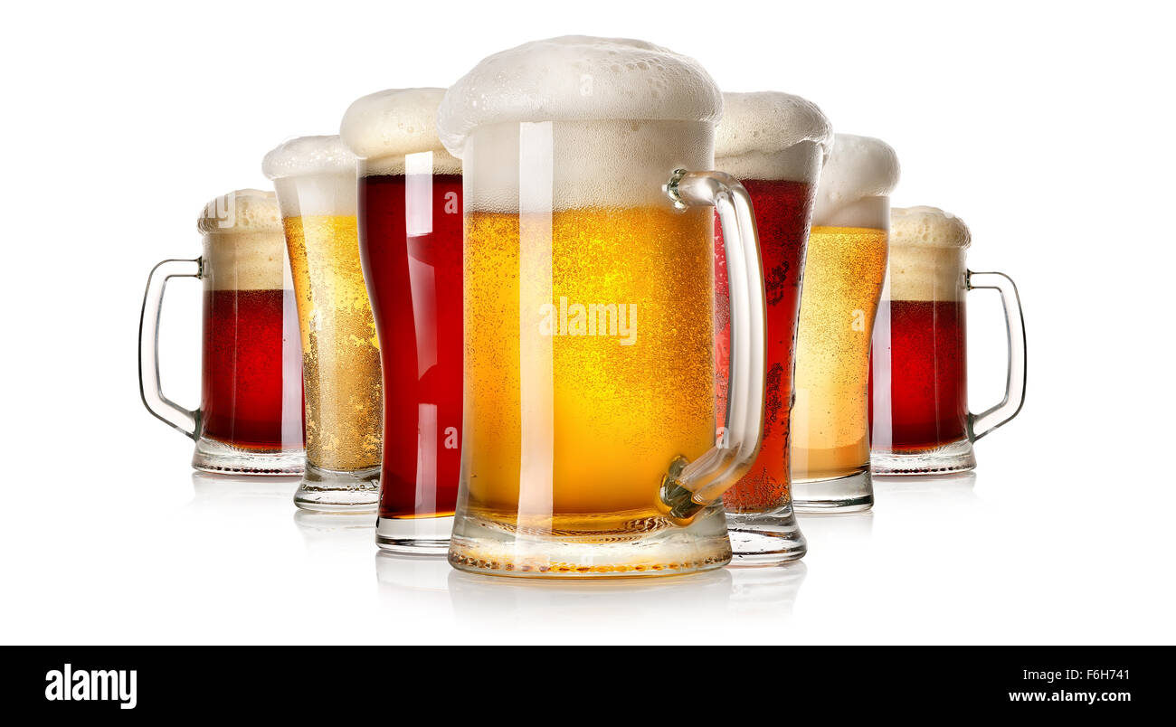 Lots of beer isolated on a white background Stock Photo