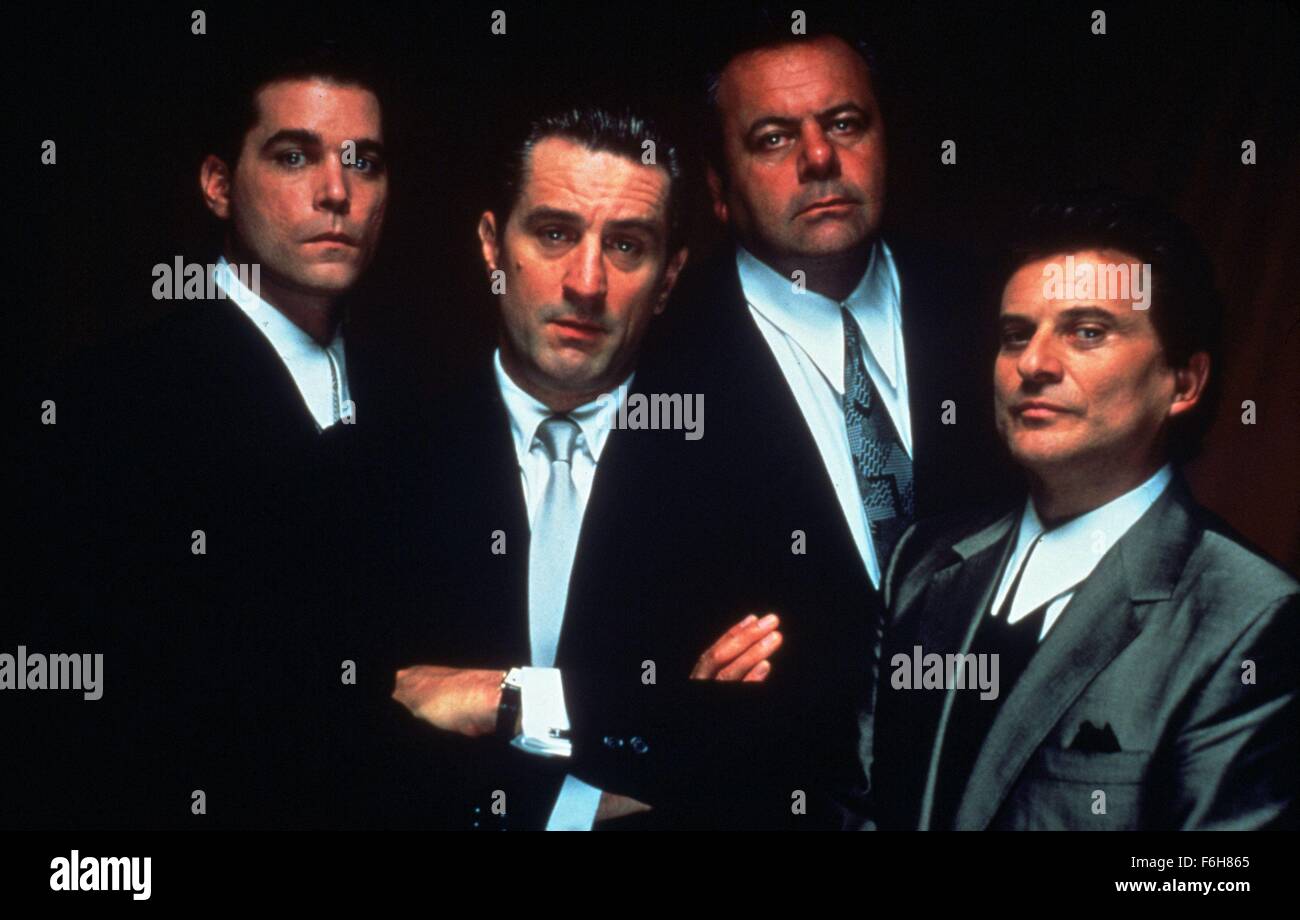 RELEASE DATE: September 19, 1990   MOVIE TITLE: Goodfellas   STUDIO: CBS   DIRECTOR: Martin Scorsese   PLOT: The story of Irish-Italian American, Henry Hill, and how he lives day-to-day life as a member of the Mafia. Based on a true story, the plot revolves around Henry and his two unstable friends Jimmy and Tommy as they gradually climb the ladder from petty crime to violent murders.   PICTURED: ROBERT De NIRO as James Conway (second left), RAY LIOTTA as Henry Hill (left), JOE PESCI as Tommy DeVito (right) and director MARTIN SCORSESE.   (Credit Image: c Warner Bros. Pictures/Entertainment Pi Stock Photo