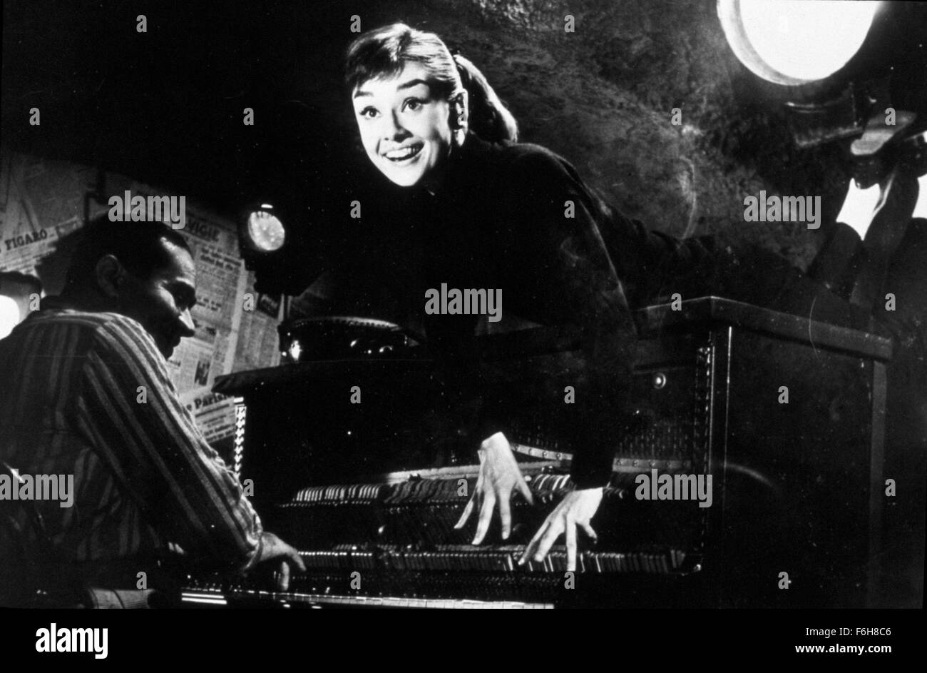 1957, Film Title: FUNNY FACE, Director: STANLEY DONEN, Studio: PARAMOUNT, Pictured: 1957, DANCING, AUDREY HEPBURN, EXCITED. (Credit Image: SNAP) Stock Photo