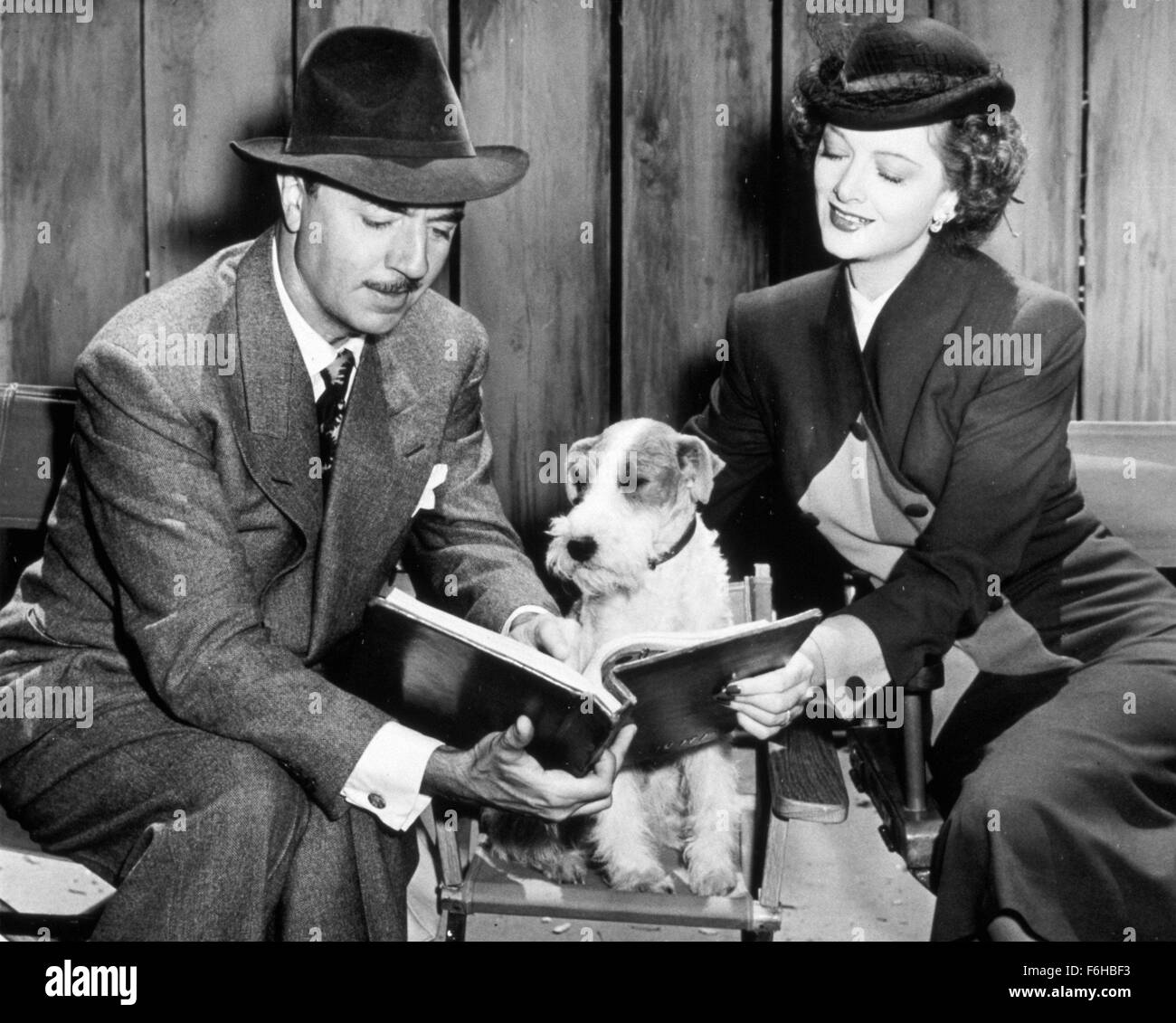 1944, Film Title: THIN MAN GOES HOME, Director: RICHARD THORPE, Studio: MGM, Pictured: ANIMALS (WITH ACTORS), ASTA, DOG, MYRNA LOY, WILLIAM POWELL. (Credit Image: SNAP) Stock Photo