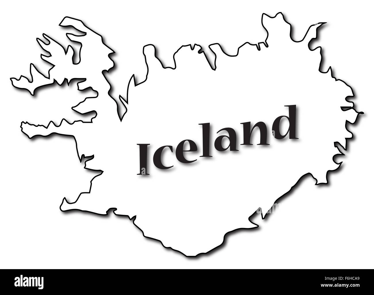 An Iceland map with text and a shadow isolated on a white background Stock Photo