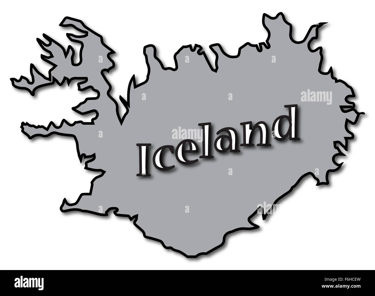 An Iceland map with text and a shadow isolated on a white background Stock Photo