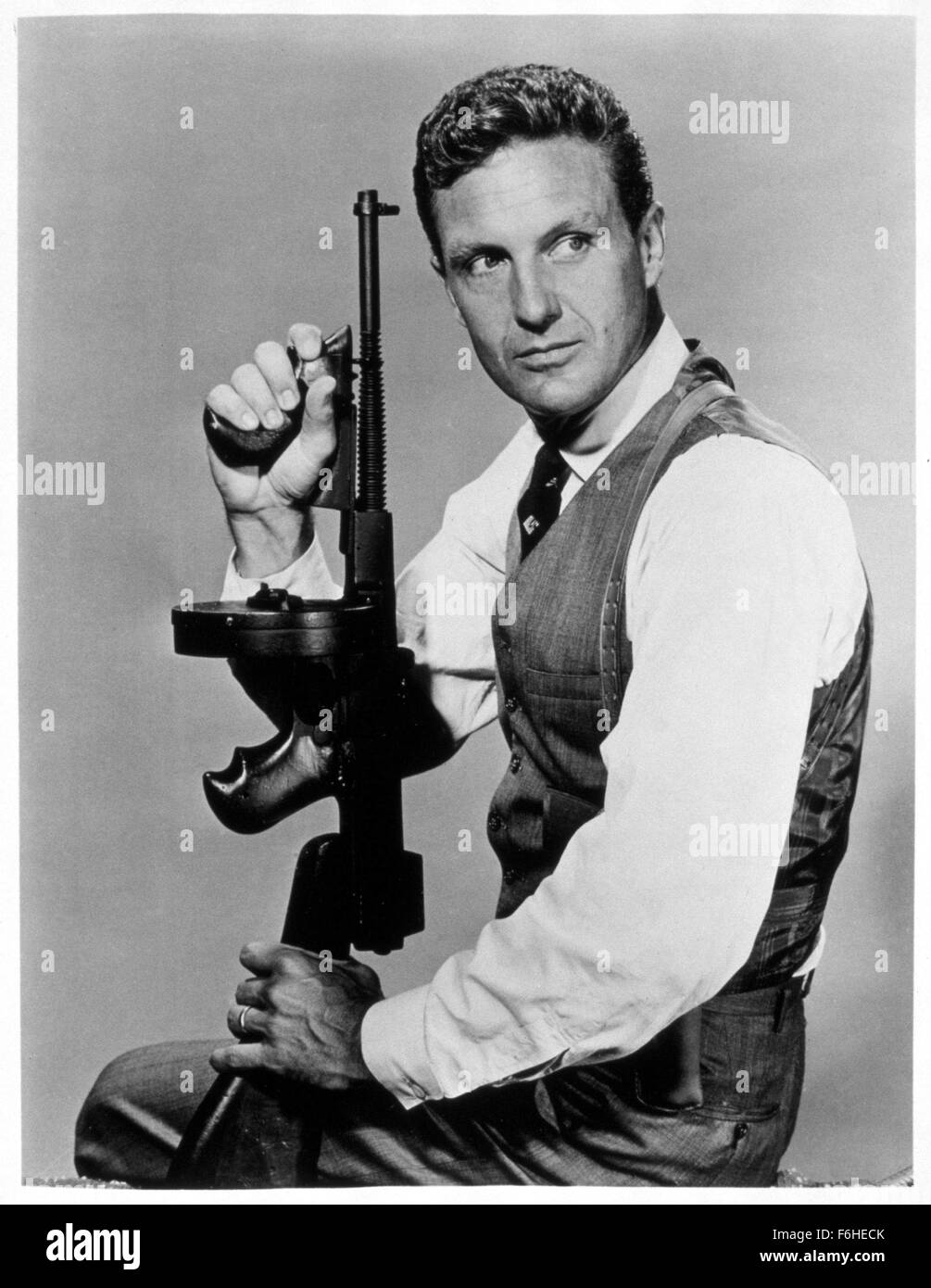1961, Film Title: UNTOUCHABLES, Studio: ABC, Pictured: GUN CRAZY, HAND GUN, ROBERT STACK, WEAPONS, TOUGH GUY, WAIST COAT. (Credit Image: SNAP) (Credit Image: c SNAP/Entertainment Pictures) Stock Photo