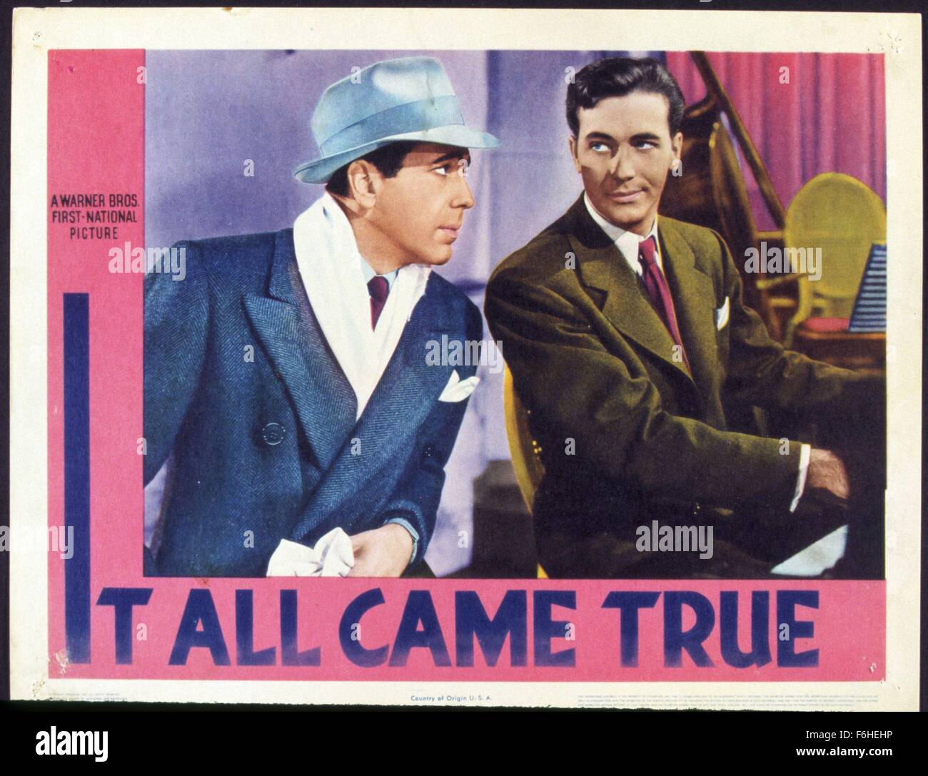 1940, Film Title: IT ALL CAME TRUE, Director: LEWIS SEILER, Studio: WARNER, Pictured: HUMPHREY BOGART, JEFFREY LYNN, CAMP, PIANO, PLAYING INSTRUMENT, HAT, SUIT. (Credit Image: SNAP) Stock Photo