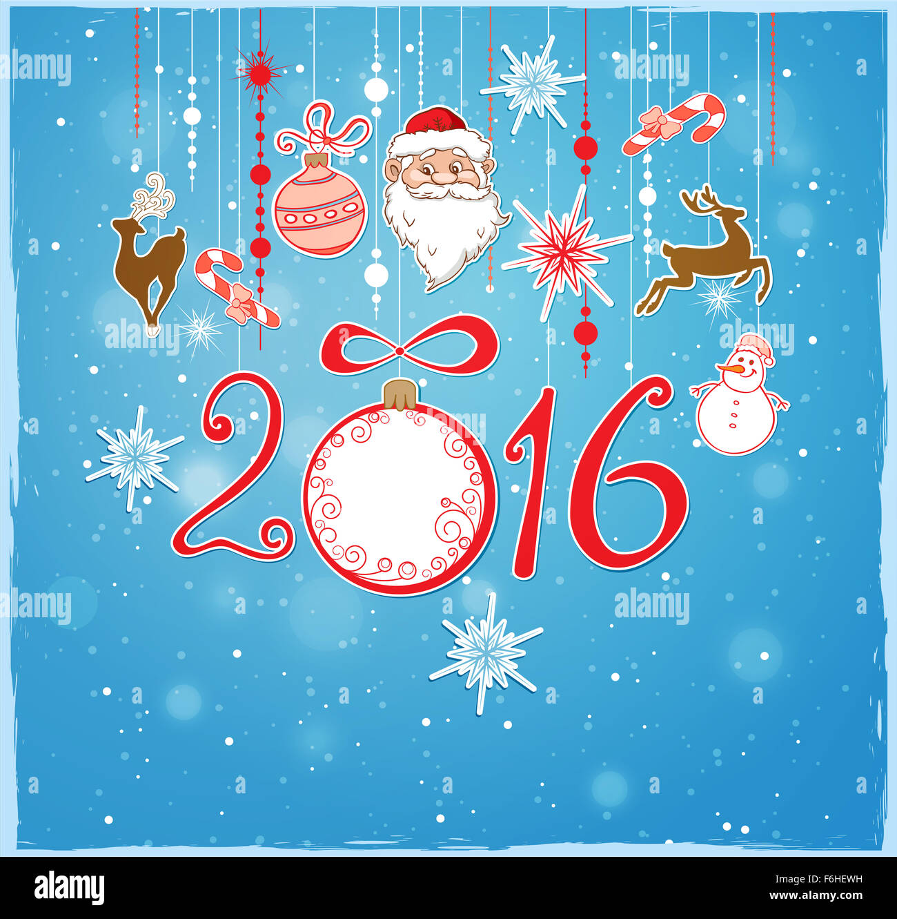 Blue Christmas background with decorations and Santa Claus Stock Photo