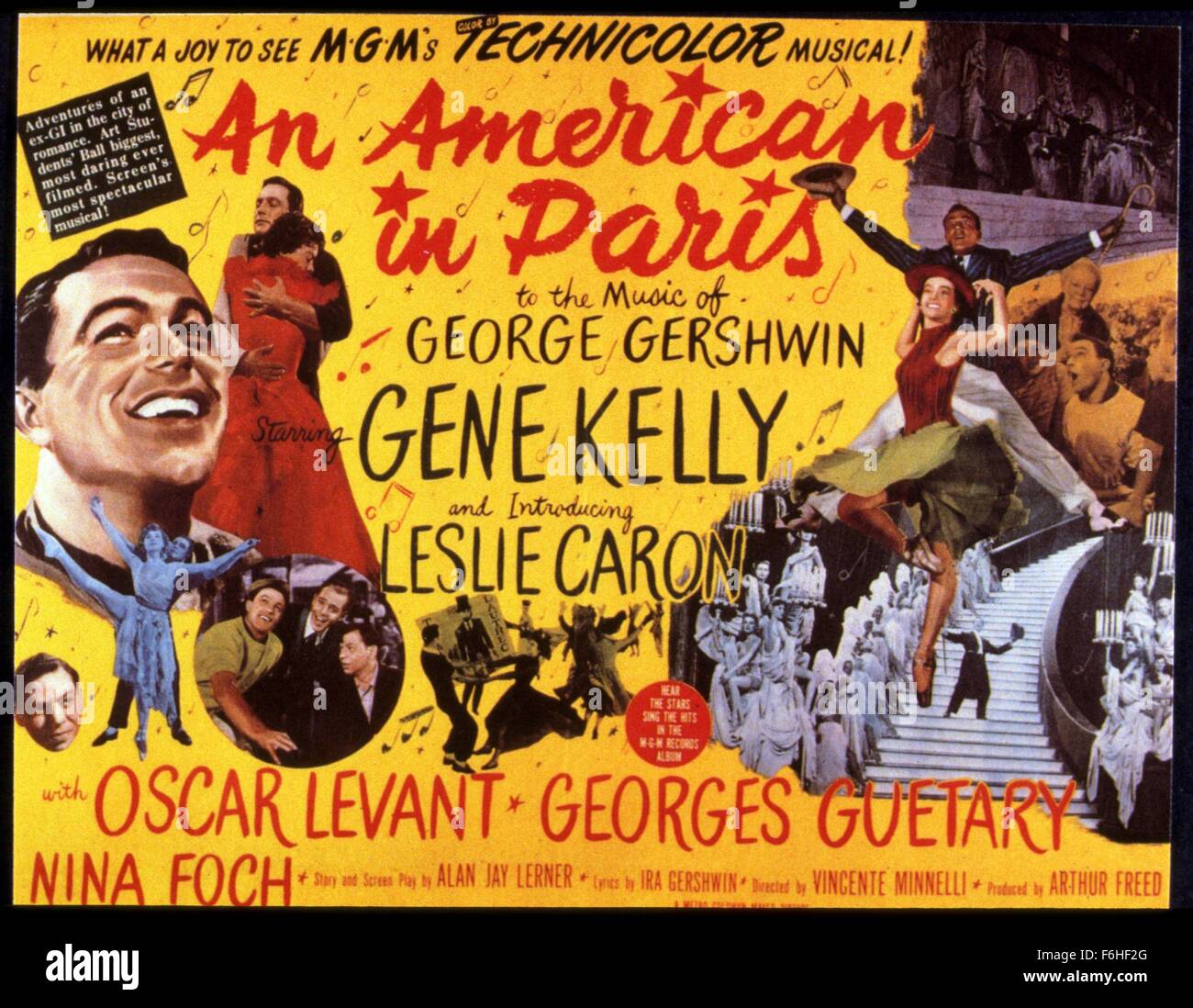 1951, Film Title: AMERICAN IN PARIS, Director: VINCENTE MINNELLI, Studio: MGM, Pictured: ILLUSTRATION, 1951, AWARDS - ACADEMY, BEST PICTURE, LESLIE CARON, DANCING, GENE KELLY, VINCENTE MINNELLI, OSCAR RETRO, OSCAR POSTER. (Credit Image: SNAP) Stock Photo